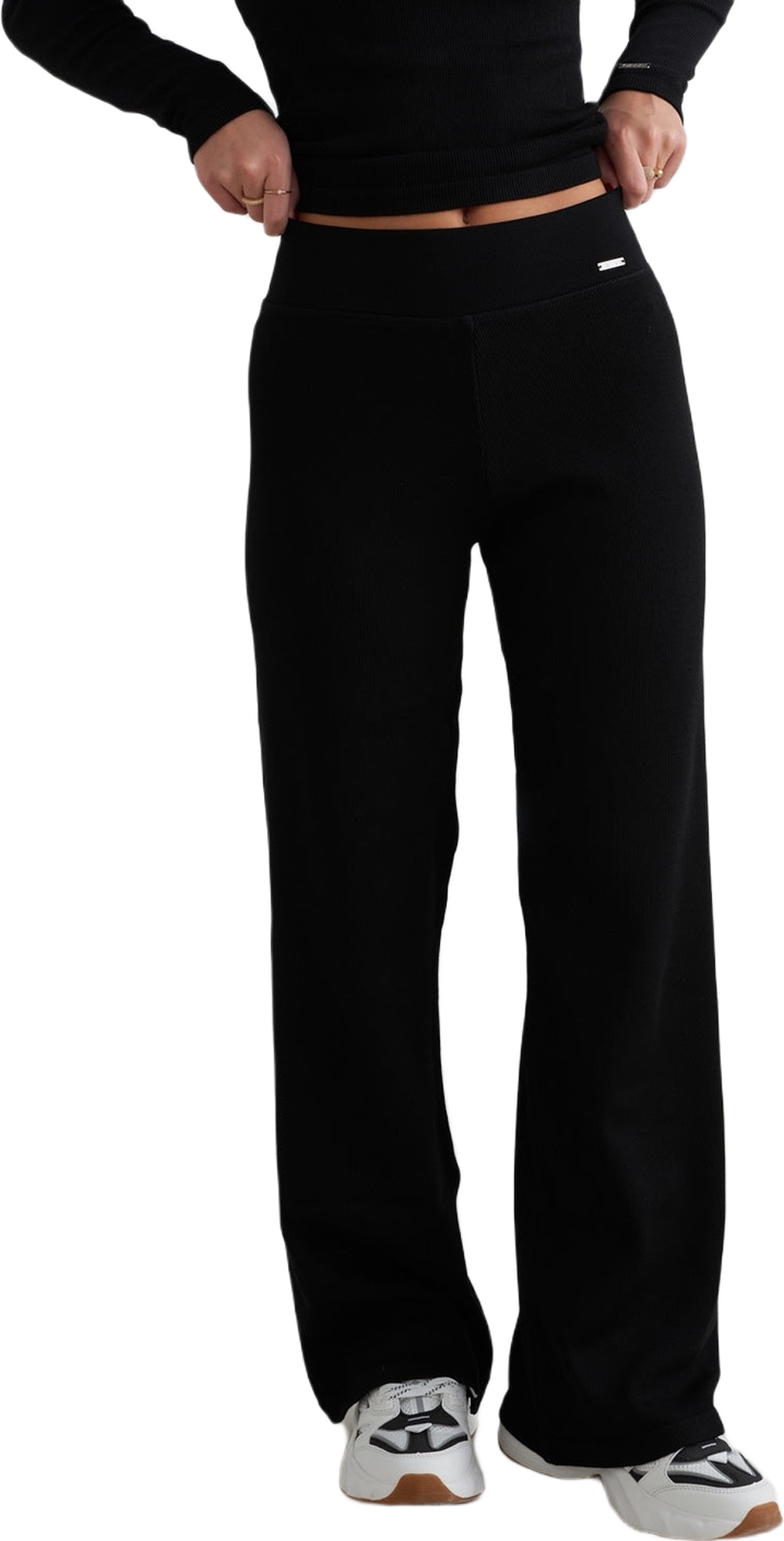 Black Ribbed Wool Petite Wide Pants