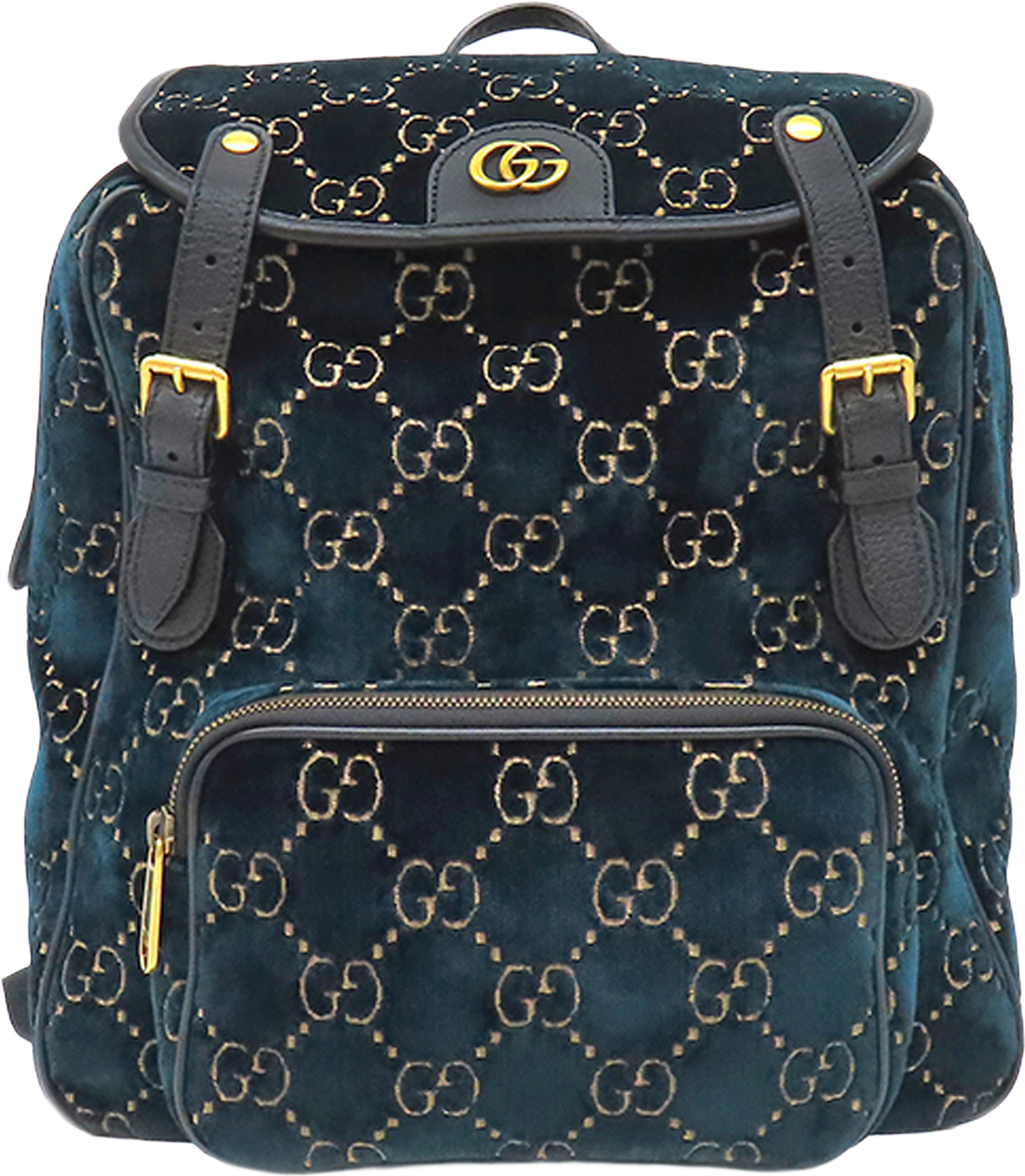 Gucci Gg Velvet Double Buckle Backpack, från Luxclusif, i färgen dark blue. Klicka för att öppna bilden i stort format