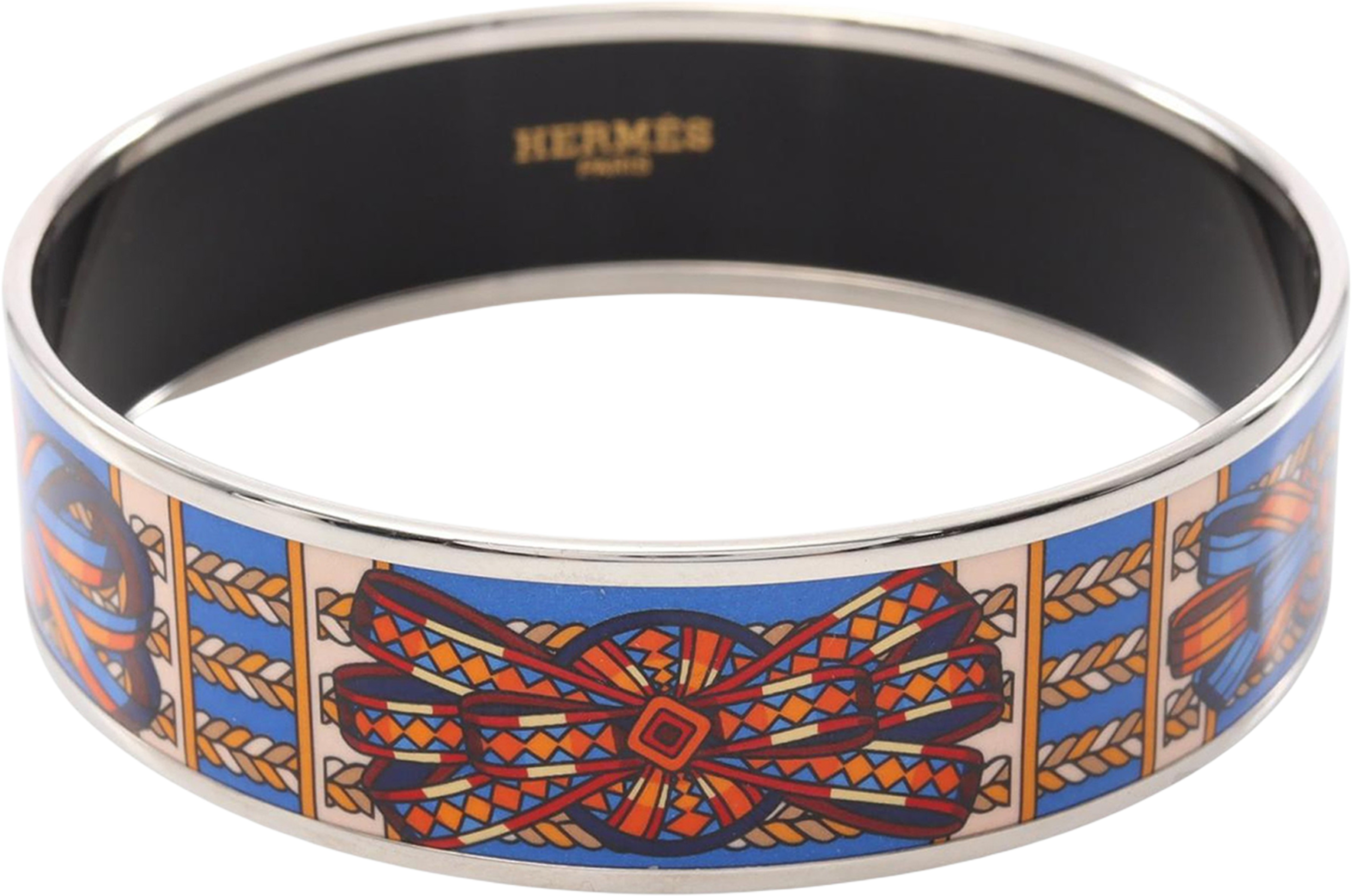 Hermès Wide Sunburst Rubans De Cheval Enamel Bangle 70, från Luxclusif, i färgen blue. Klicka för att öppna bilden i stort format