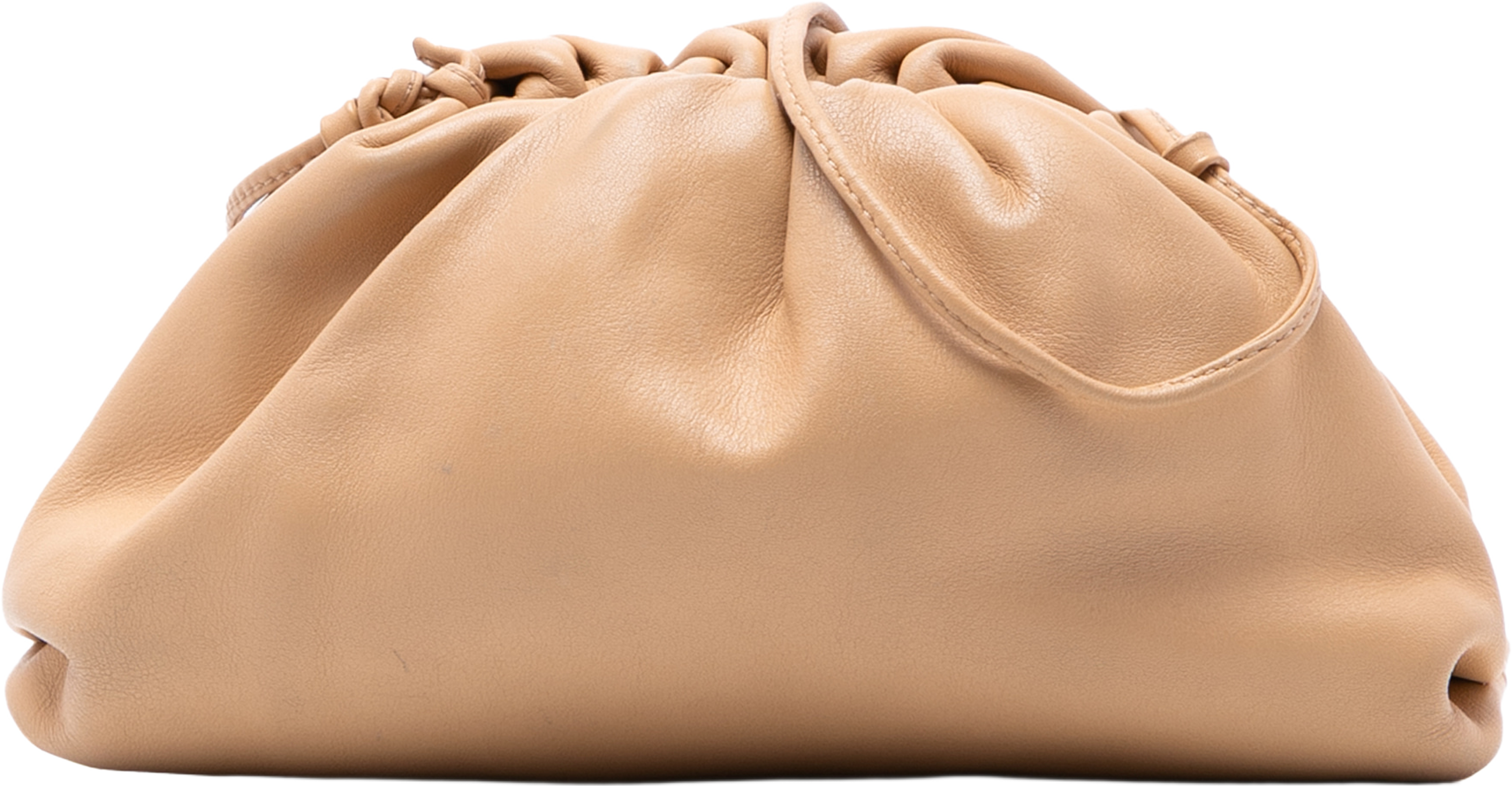Bottega Veneta Lambskin The Mini Pouch Crossbody, från Luxclusif, i färgen light brown. Klicka för att öppna bilden i stort format