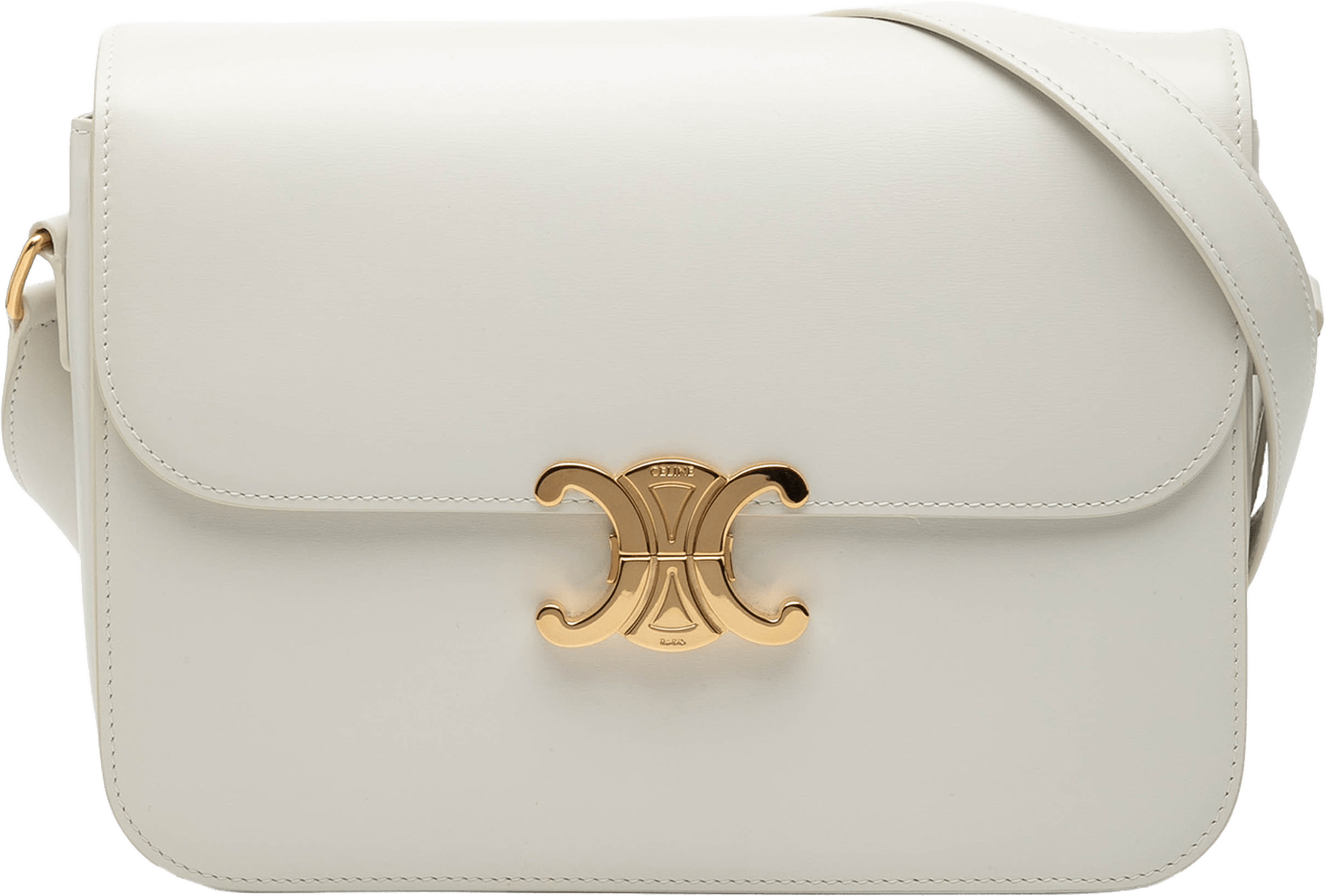 Celine Large Shiny Calfskin Triomphe Crossbody, från Luxclusif, i färgen white. Klicka för att öppna bilden i stort format