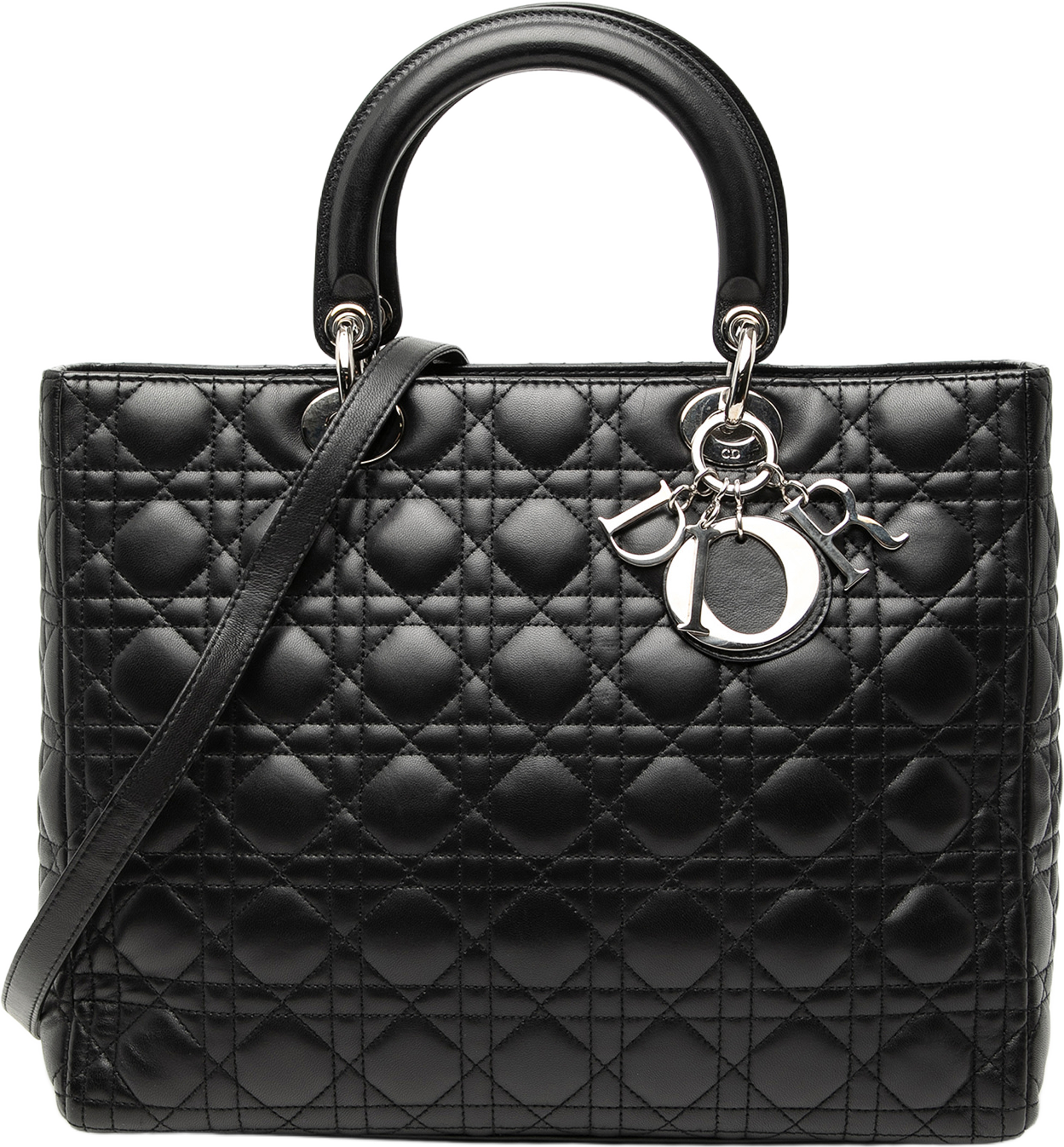 Dior Large Lambskin Cannage Lady Dior, från Luxclusif, i färgen black. Klicka för att öppna bilden i stort format