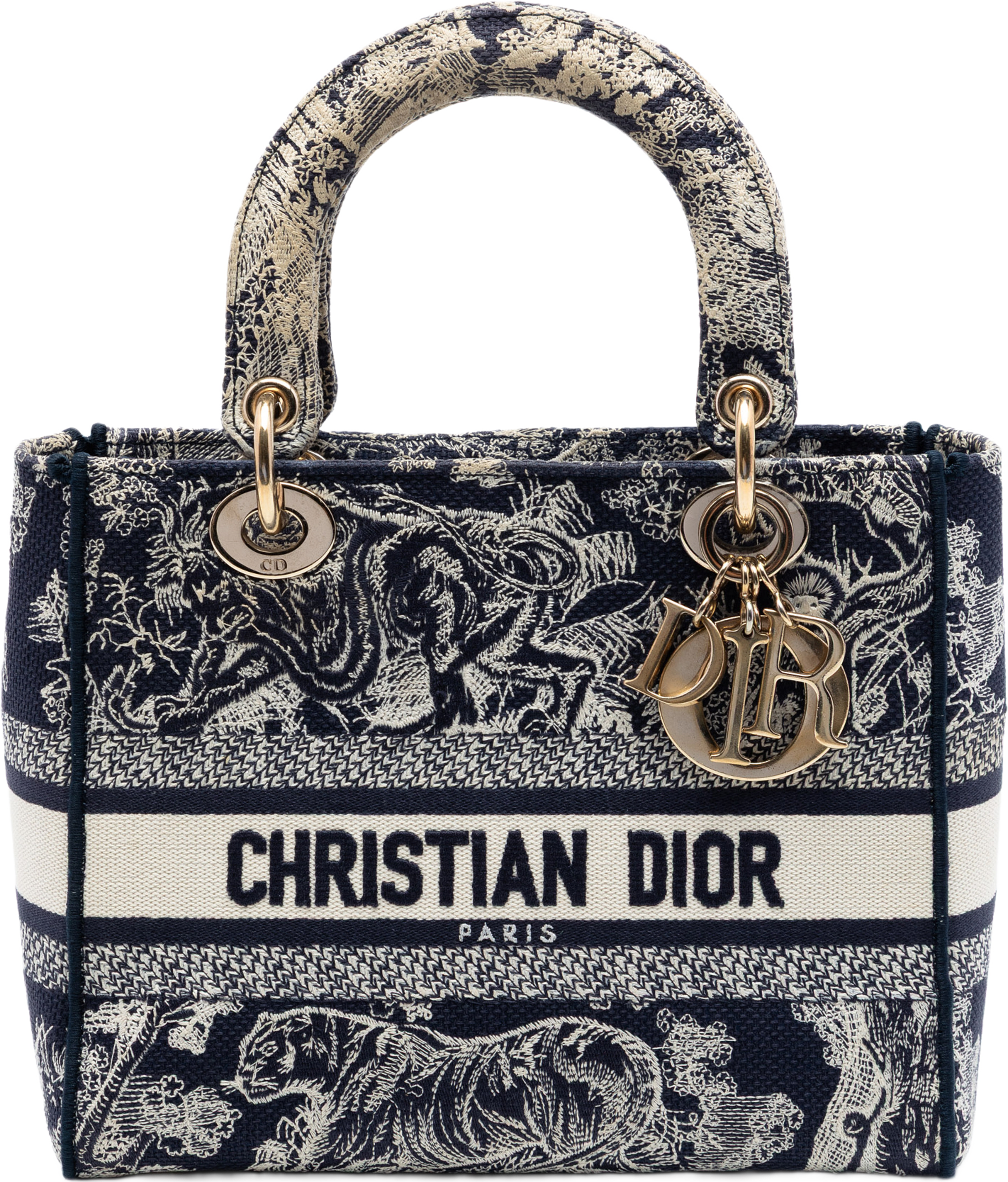 Dior Medium Embroidered Canvas Toile De Jouy Lady D Lite, från Luxclusif, i färgen blue. Klicka för att öppna bilden i stort format