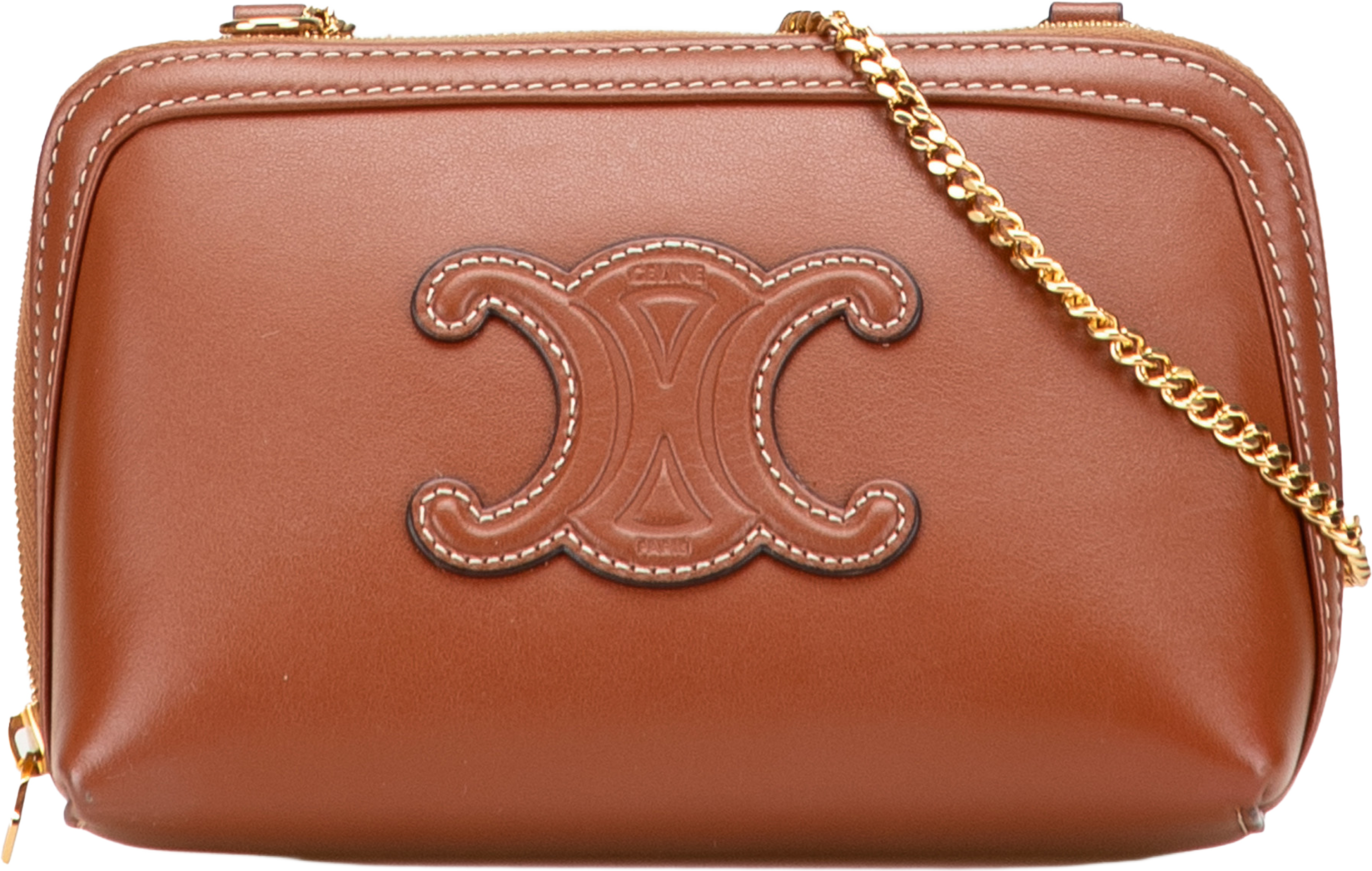 Celine Smooth Calfskin Cuir Triomphe Clutch On Chain, från Luxclusif, i färgen brown. Klicka för att öppna bilden i stort format