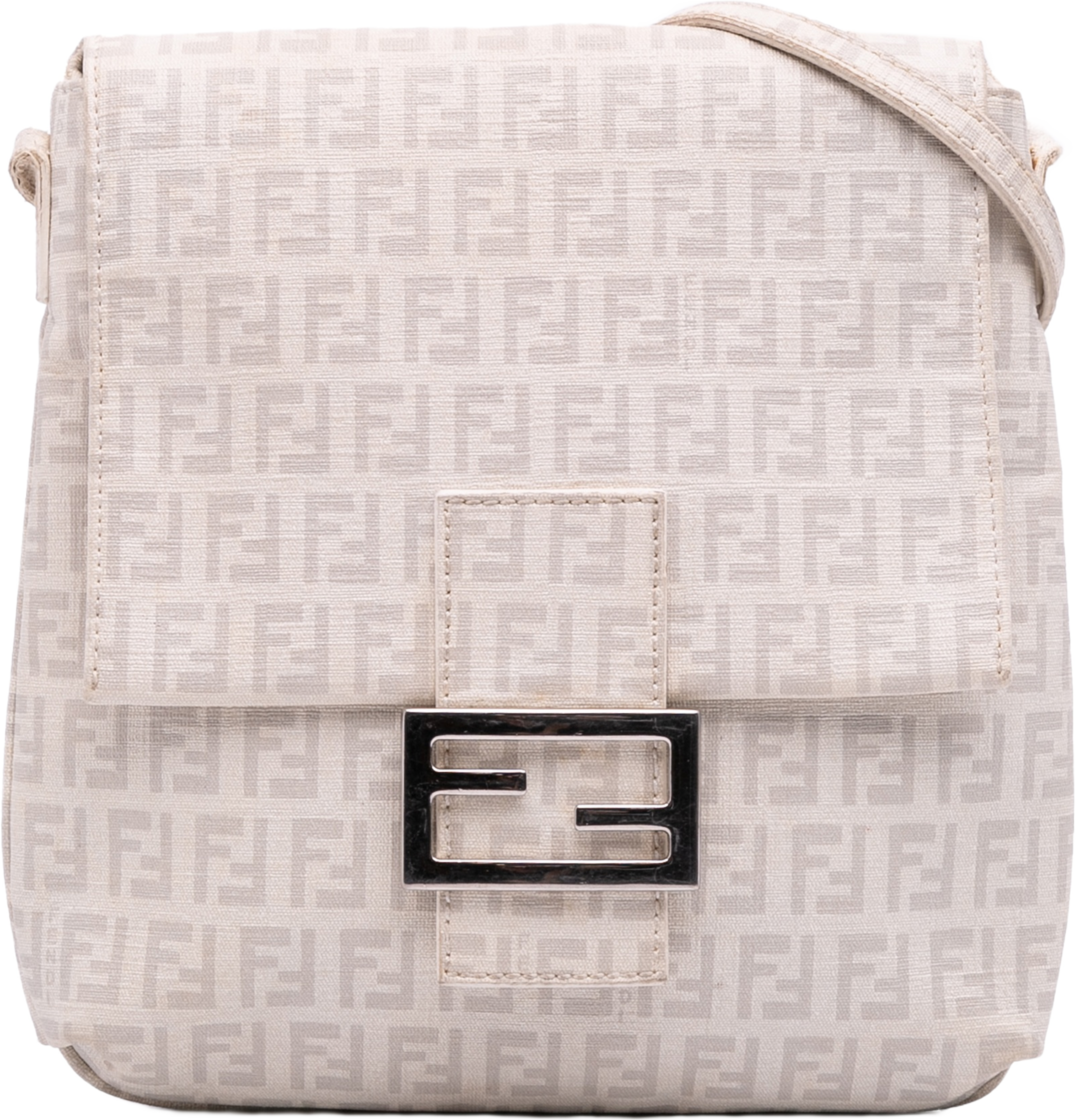Fendi Zucchino Canvas Mama Forever Crossbody, från Luxclusif, i färgen off white. Klicka för att öppna bilden i stort format