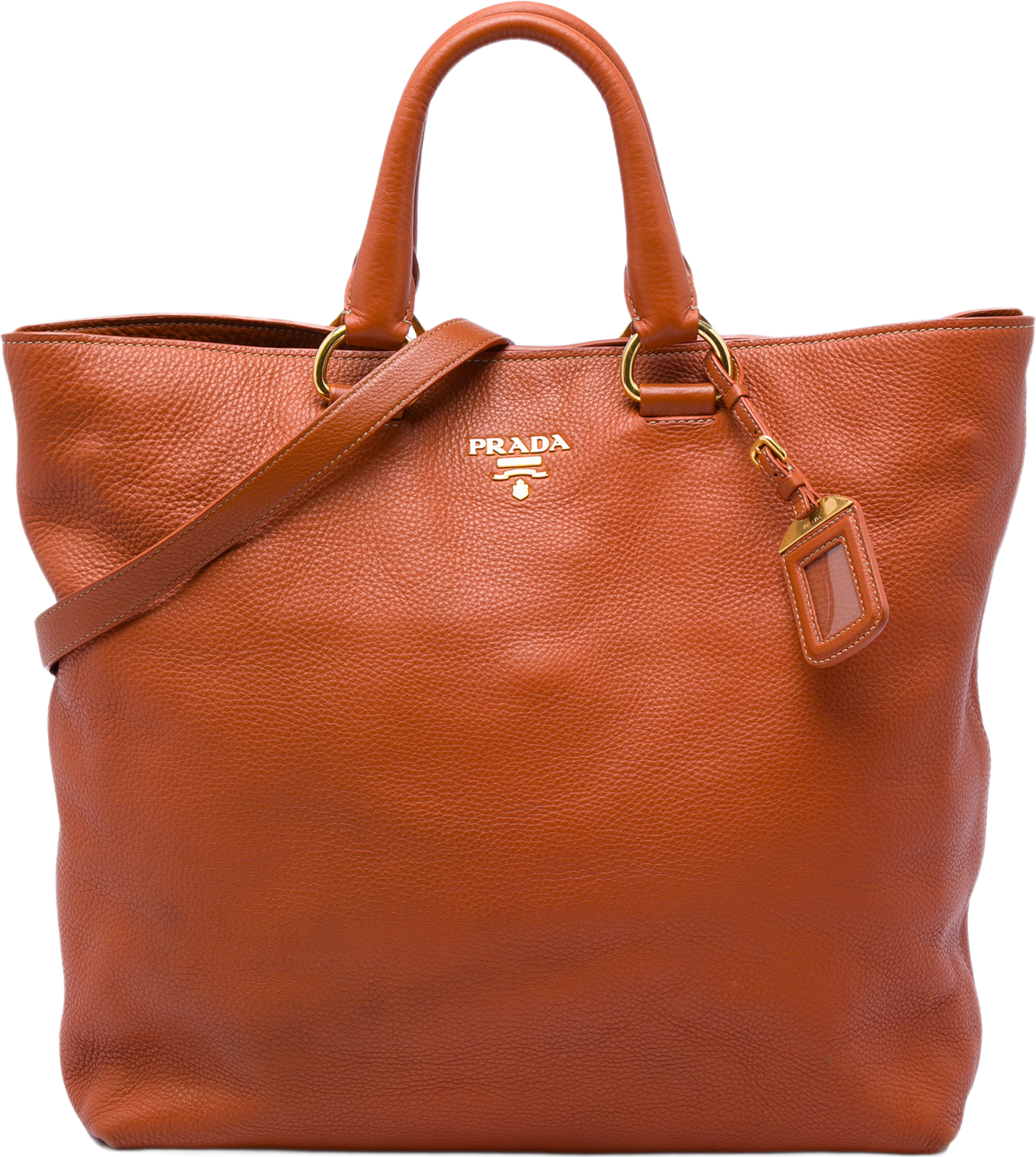 Prada Vitello Daino Open Convertible Tote, från Luxclusif, i färgen orange. Klicka för att öppna bilden i stort format