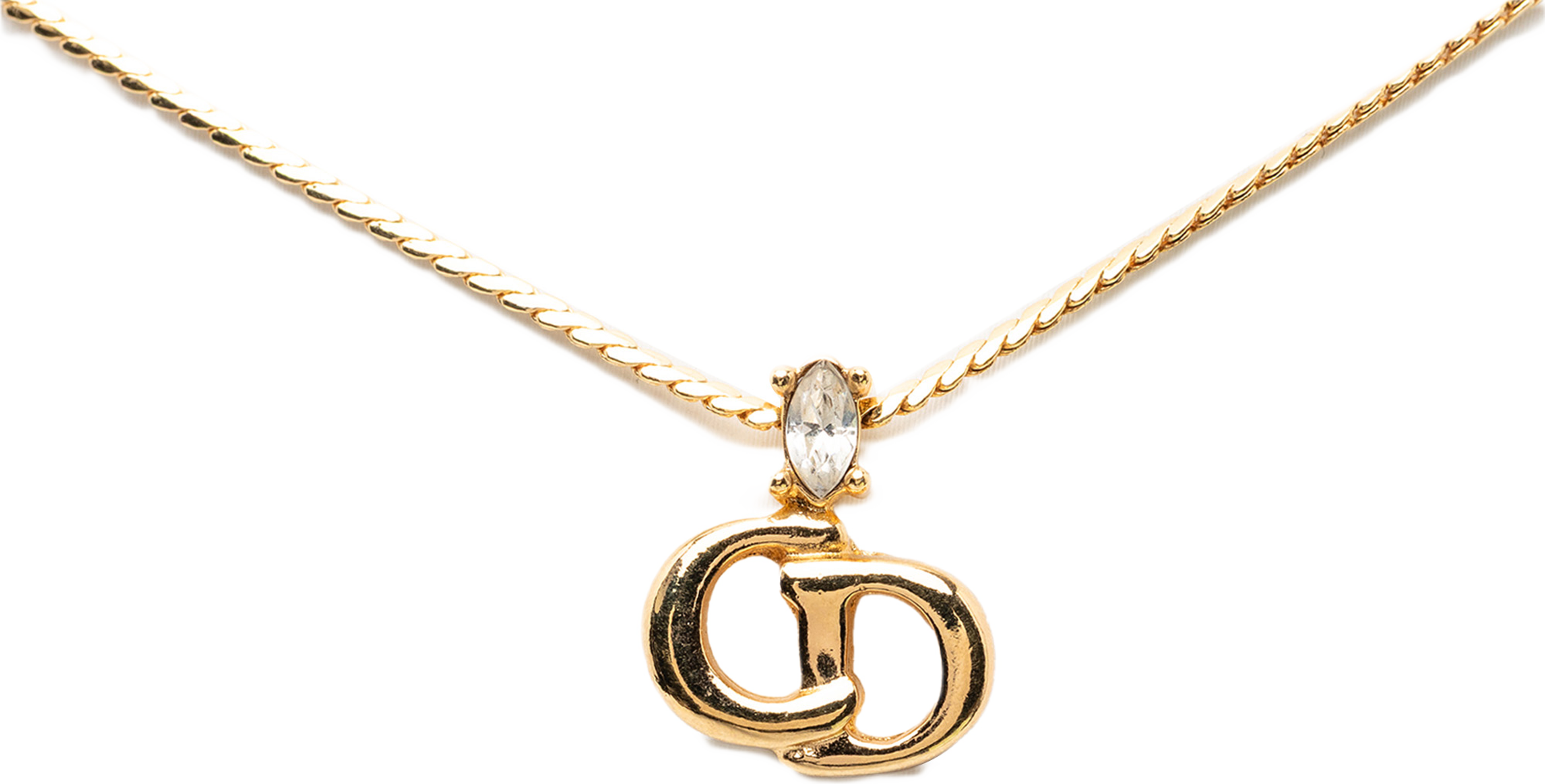 Dior Gold Plated Crystal Cd Logo Pendant Necklace, från Luxclusif, i färgen gold. Klicka för att öppna bilden i stort format