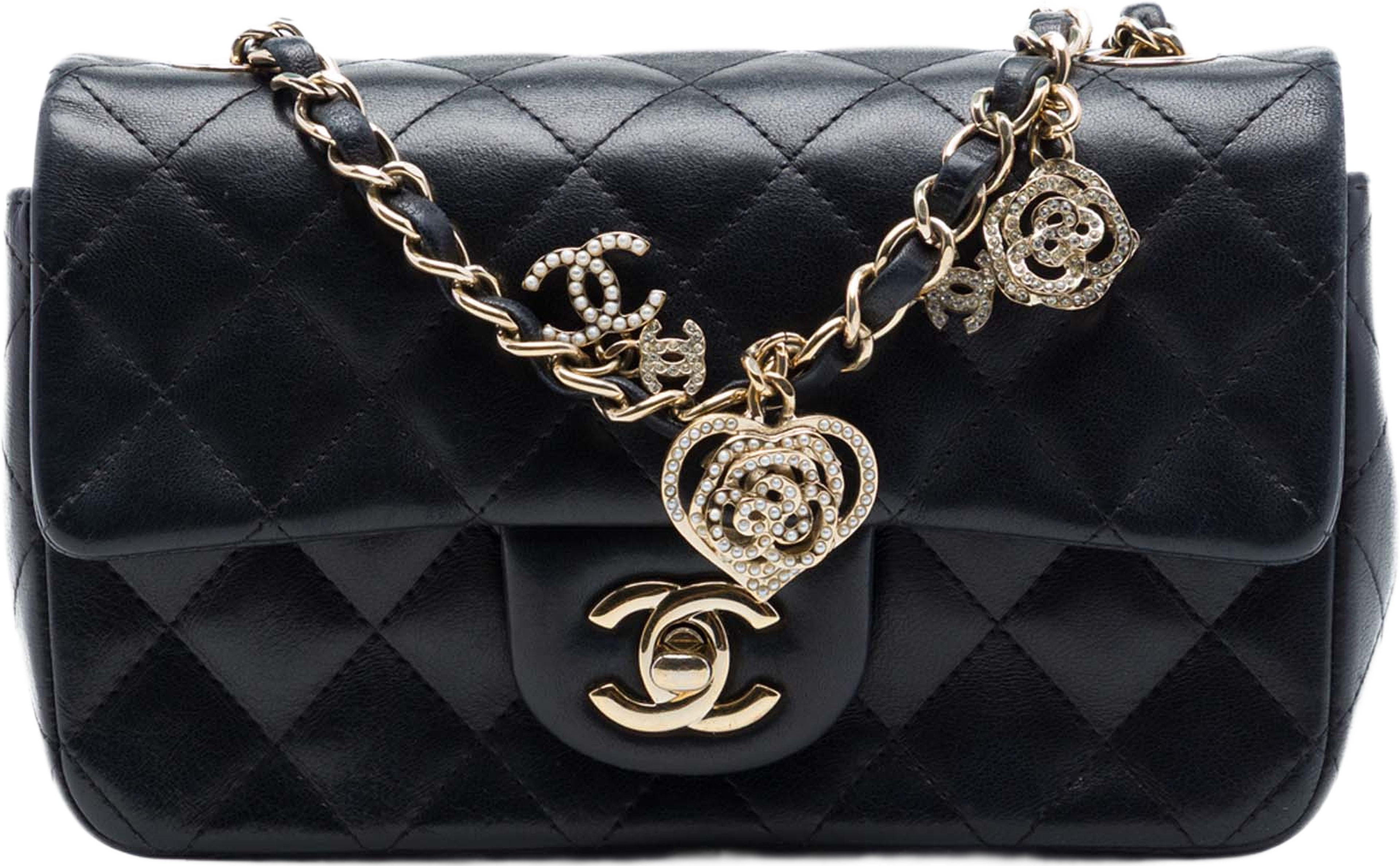 Chanel Mini Rectangular Classic Lambskin Valentines Heart Charms Single Flap, från Luxclusif, i färgen svart. Klicka för att öppna bilden i stort format