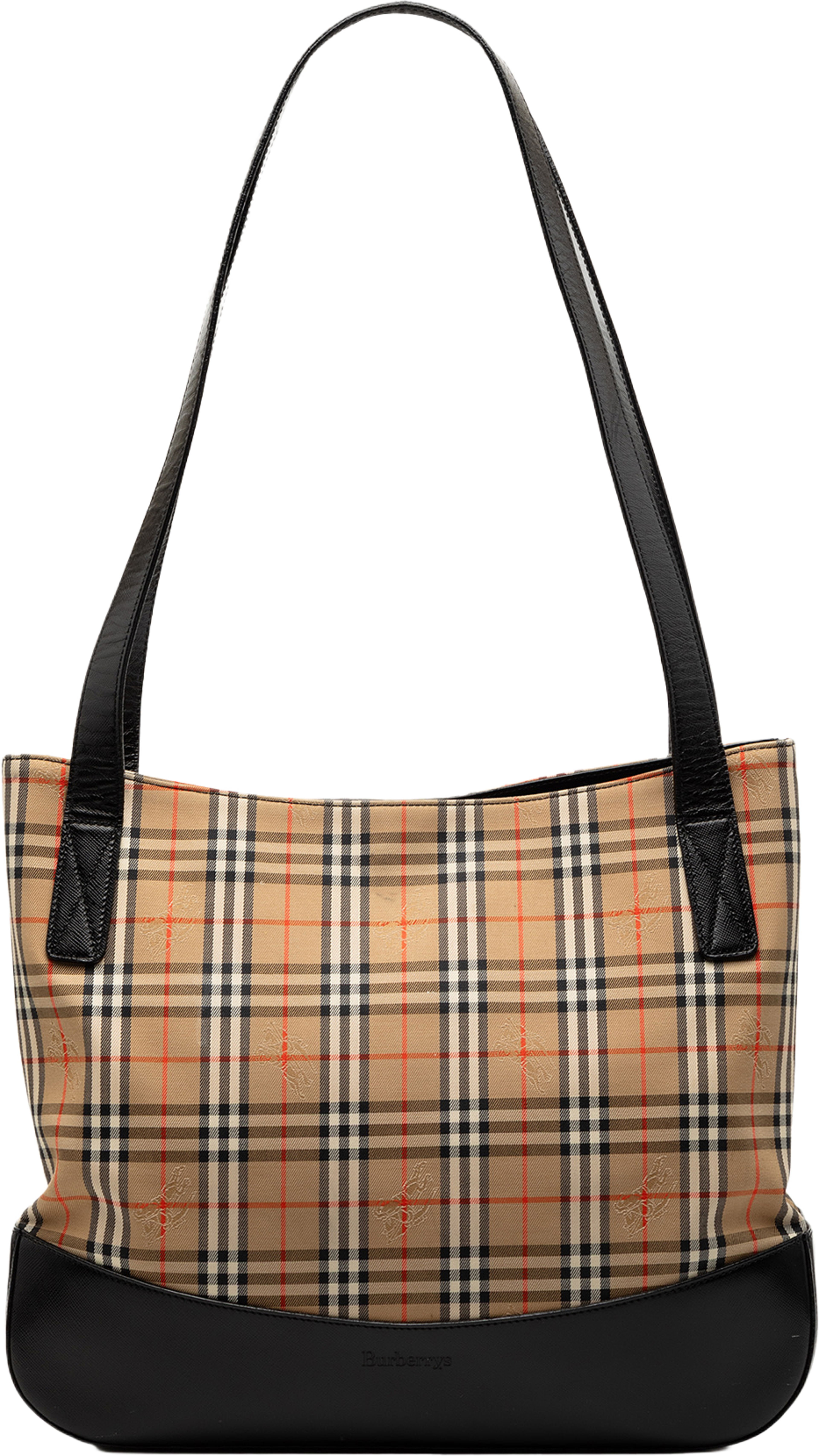 Burberry Haymarket Check Canvas Tote, från Luxclusif, i färgen beige. Klicka för att öppna bilden i stort format