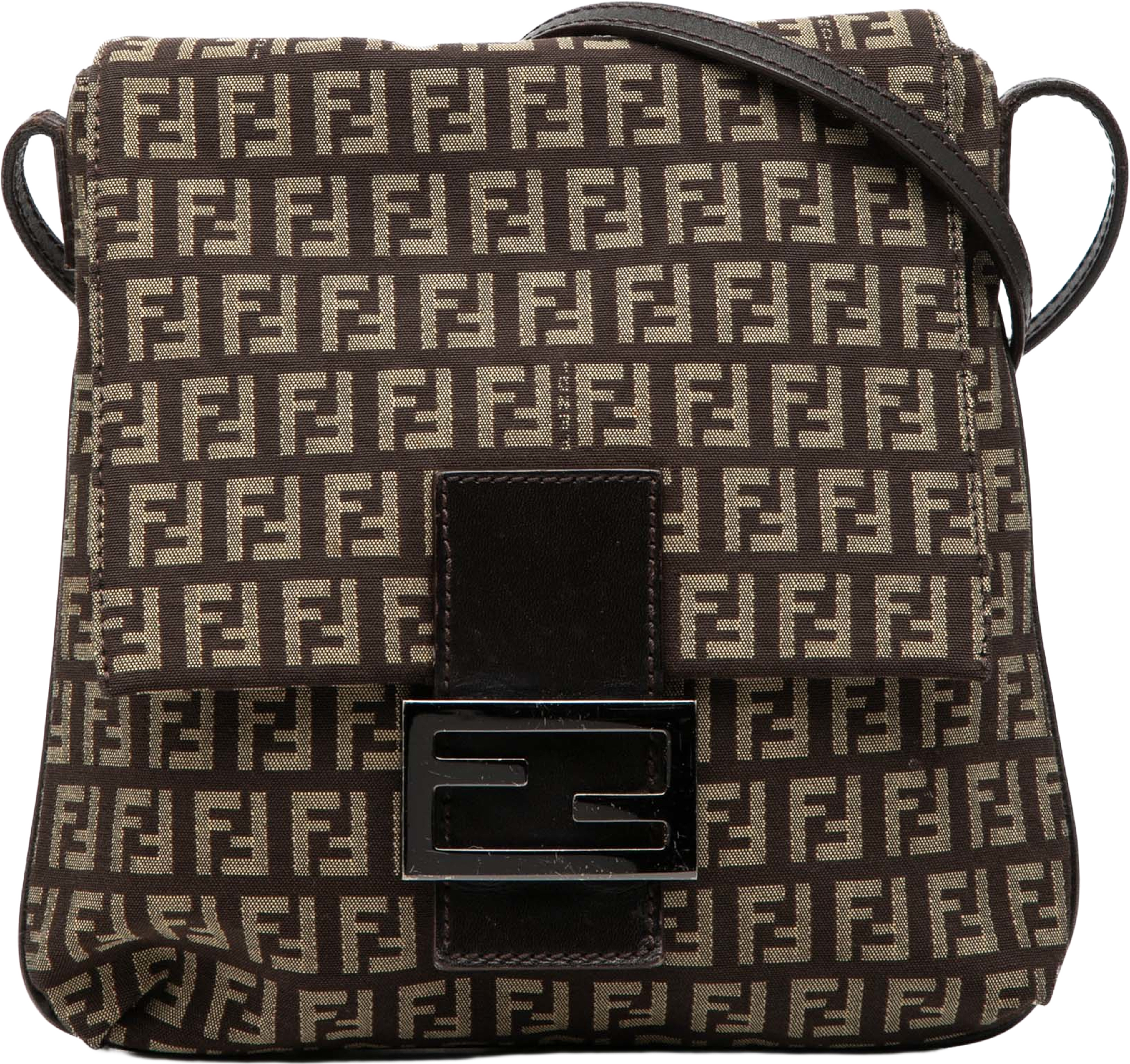 Fendi Zucchino Canvas Crossbody, från Luxclusif, i färgen dark brown. Klicka för att öppna bilden i stort format