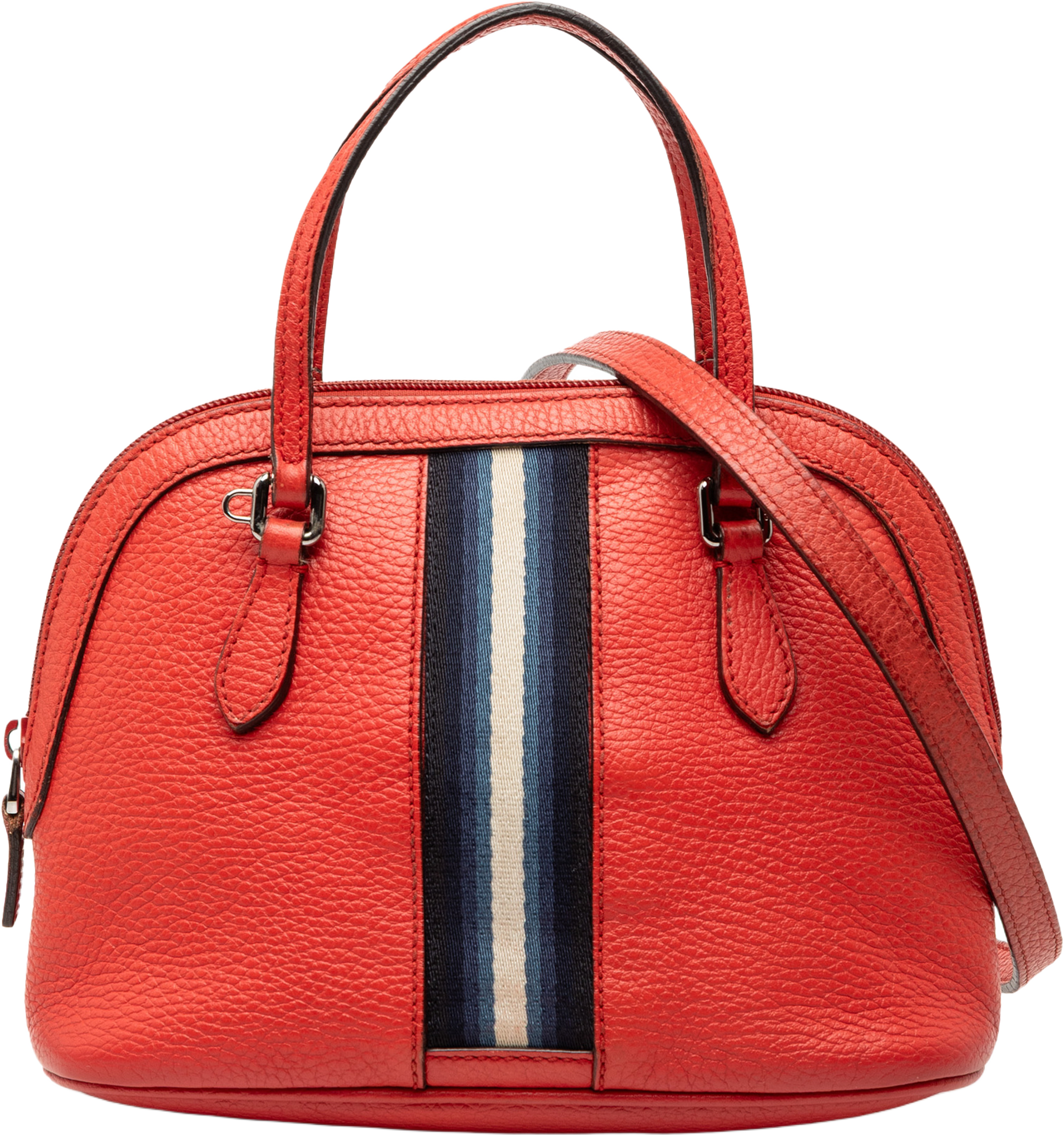 Gucci Mini Calfskin Web Dome Satchel, från Luxclusif, i färgen red. Klicka för att öppna bilden i stort format