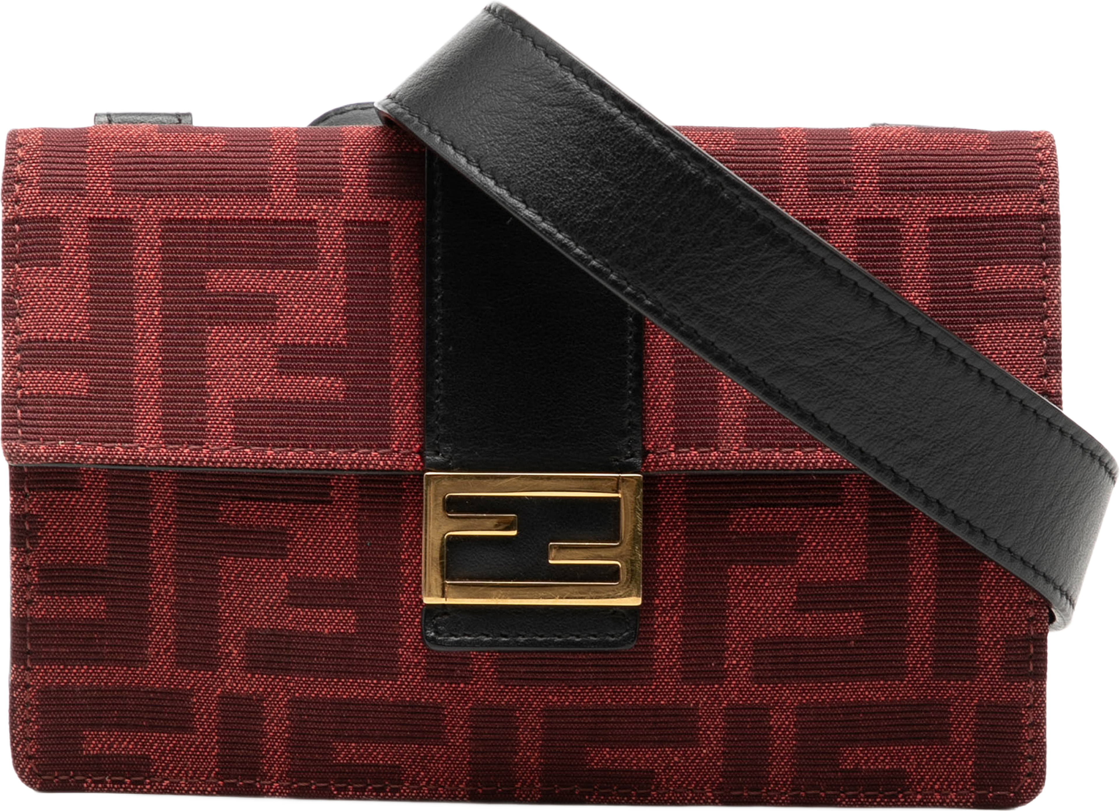 Fendi Zucca Canvas Convertible Baguette Pouch, från Luxclusif, i färgen röd. Klicka för att öppna bilden i stort format