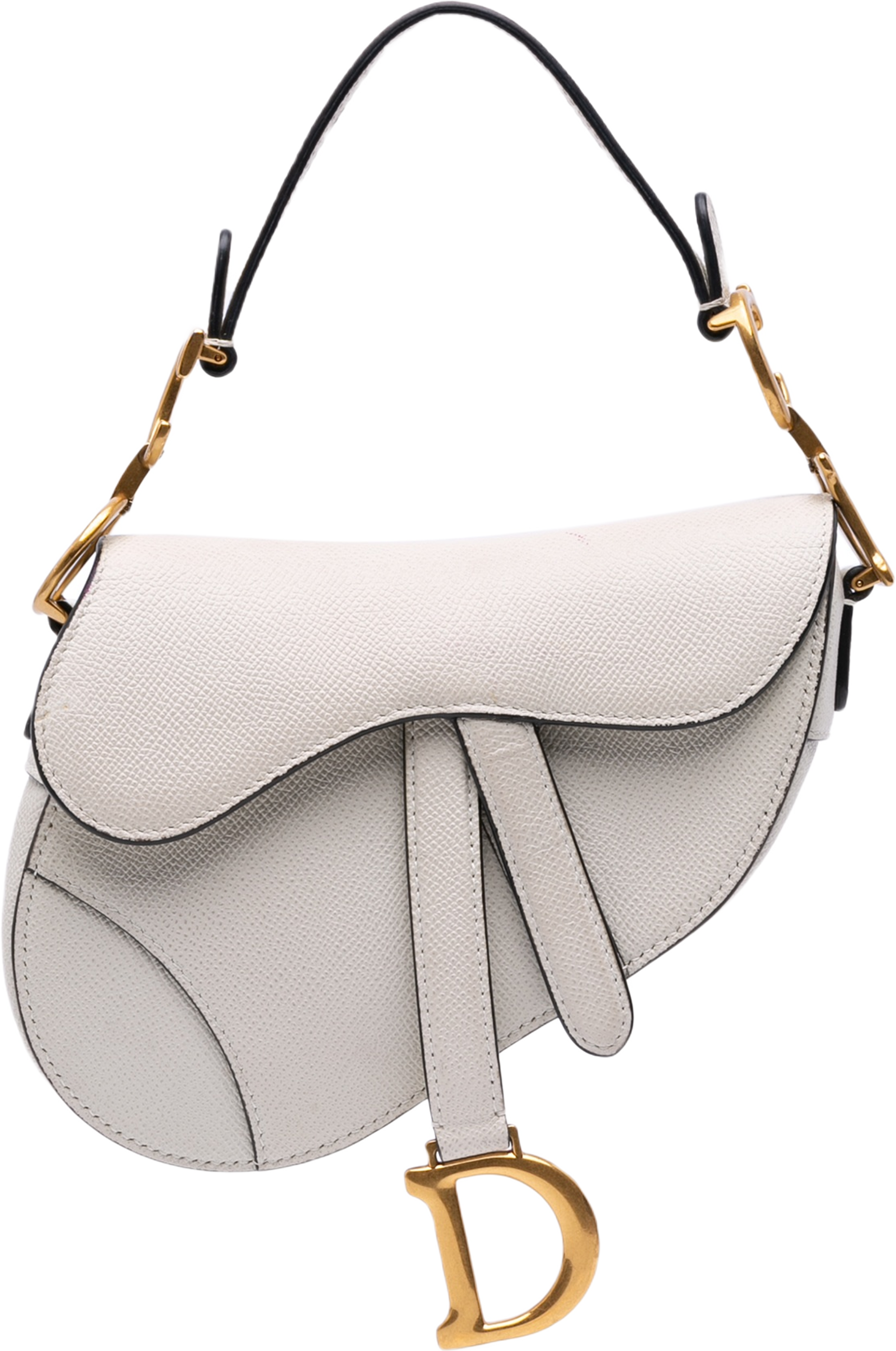 Dior Mini Grained Calfskin Saddle Bag, från Luxclusif, i färgen white.
