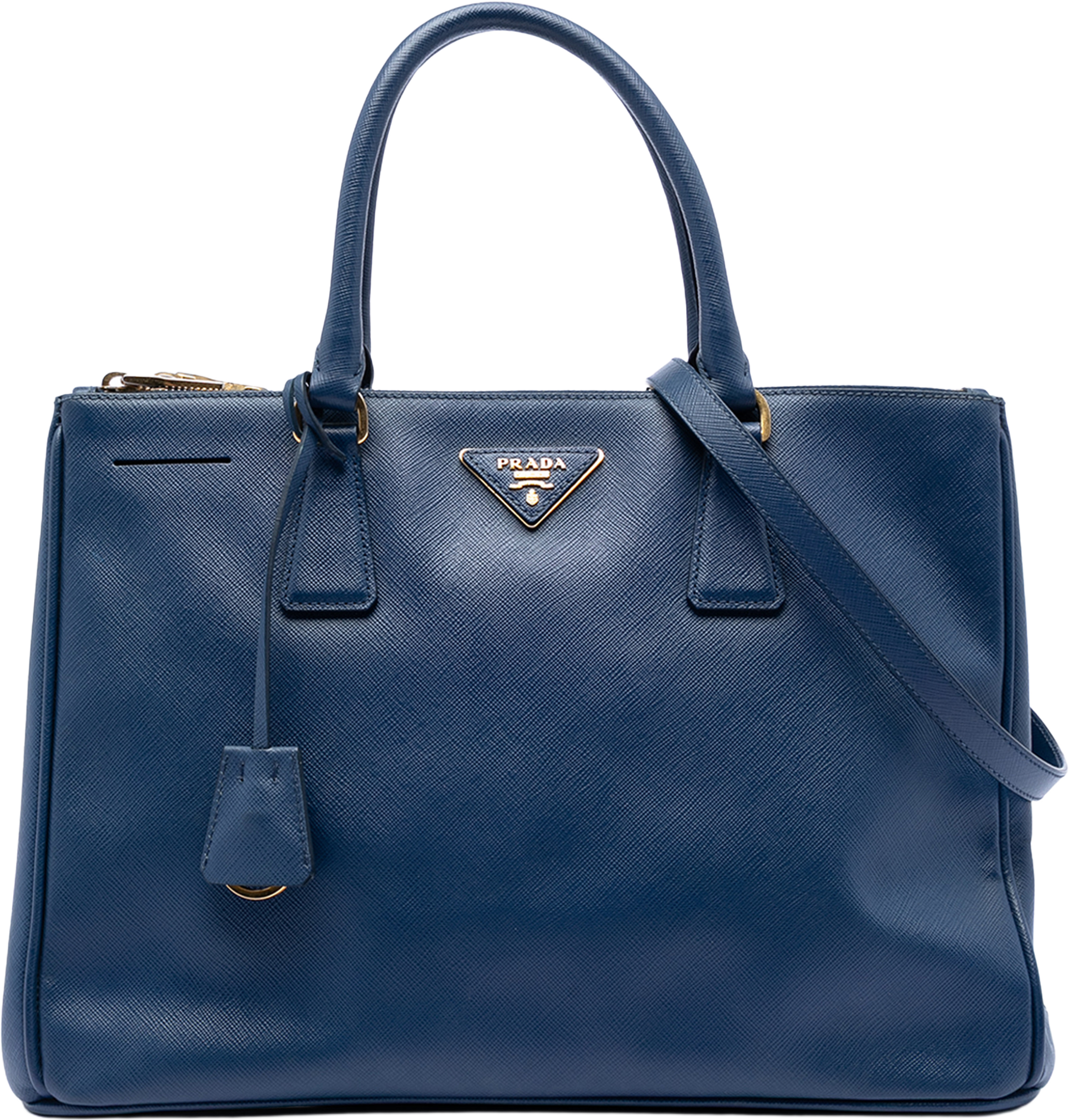 Prada Medium Saffiano Lux Galleria Double Zip Satchel, från Luxclusif, i färgen dark blue. Klicka för att öppna bilden i stort format