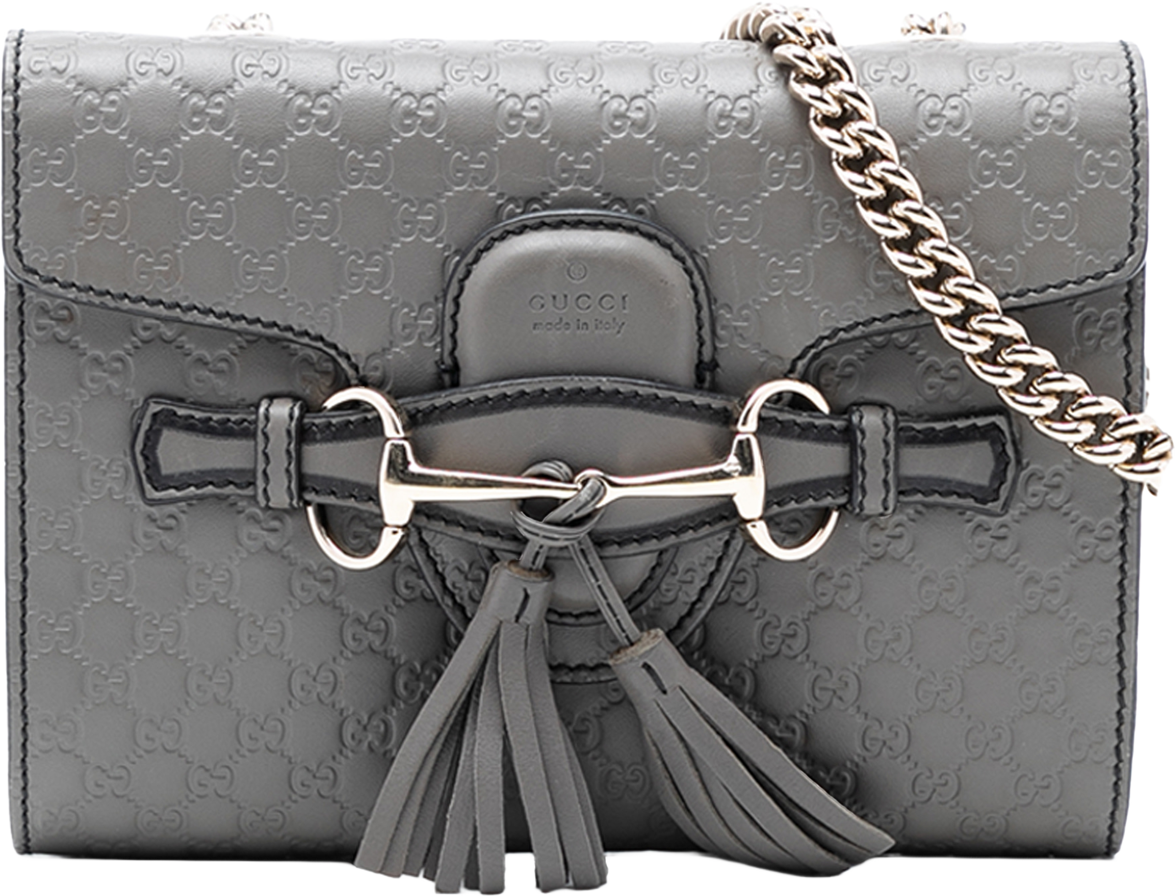 Gucci Mini Microguccissima Emily Crossbody, från Luxclusif, i färgen gray. Klicka för att öppna bilden i stort format