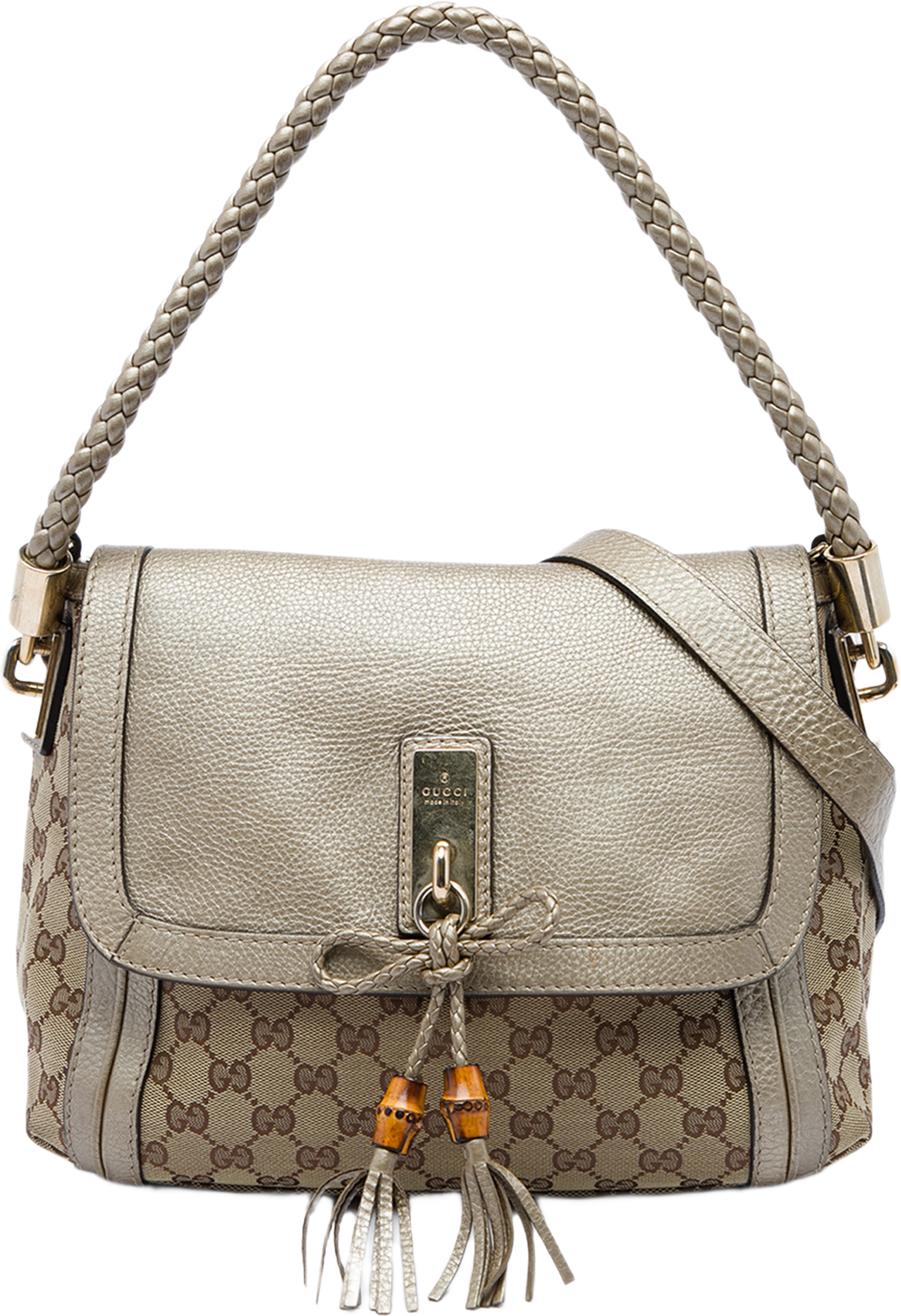 Gucci Gg Canvas Bella Flap Satchel, från Luxclusif, i färgen beige. Klicka för att öppna bilden i stort format