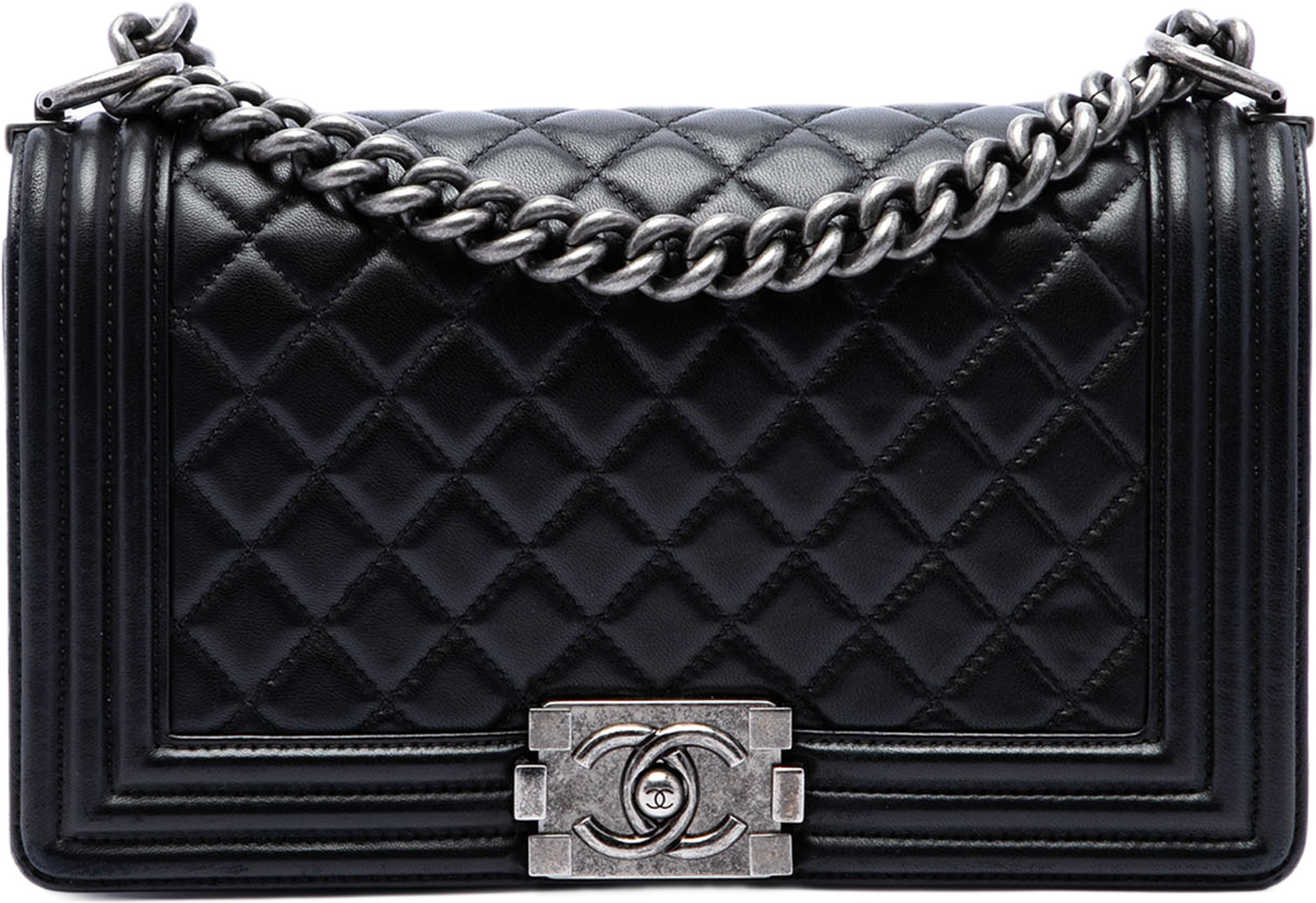 Chanel Old Medium Quilted Lambskin Boy Flap, från Luxclusif, i färgen svart. Klicka för att öppna bilden i stort format