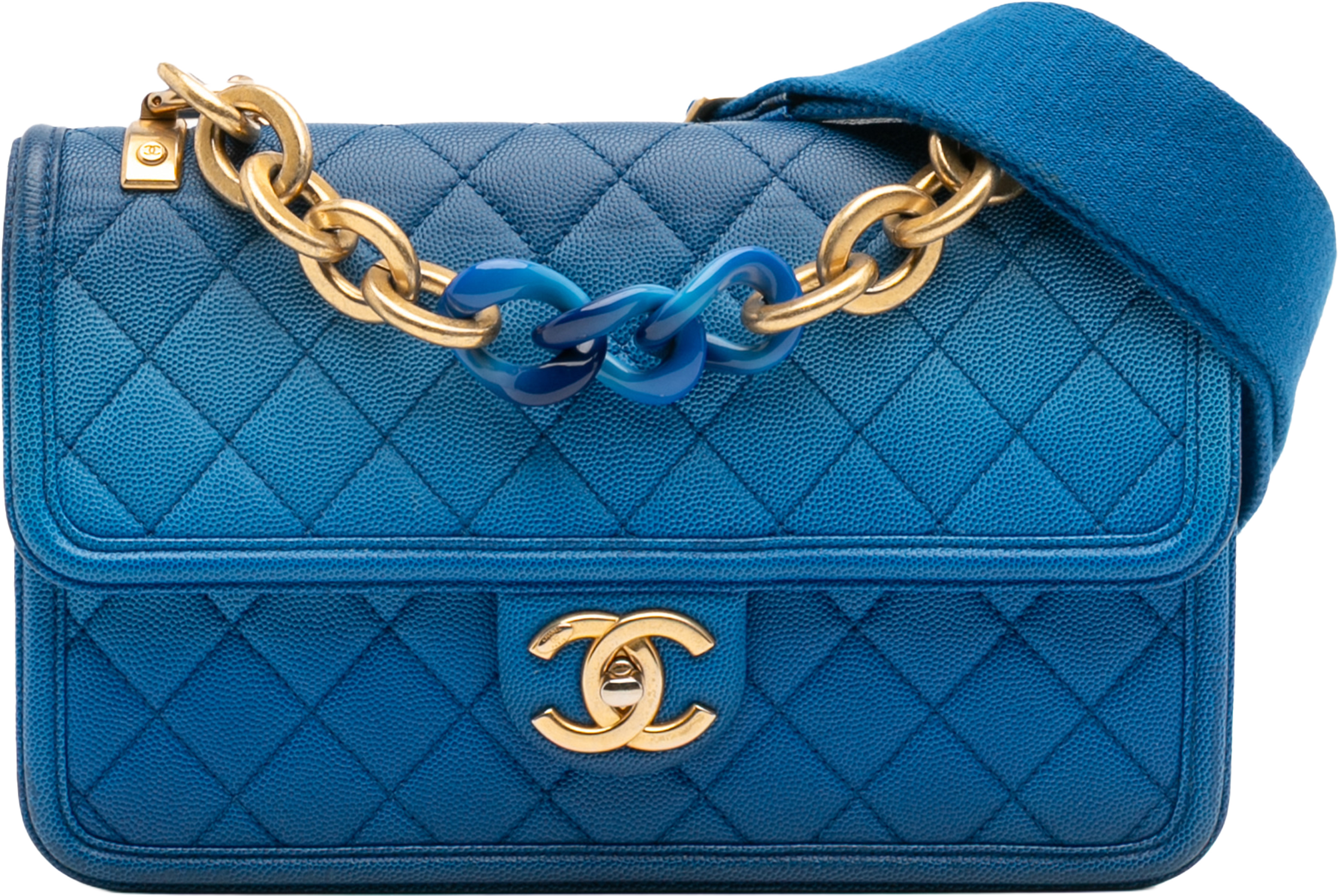 Chanel Medium Quilted Caviar Sunset On The Sea Flap, från Luxclusif, i färgen blue. Klicka för att öppna bilden i stort format