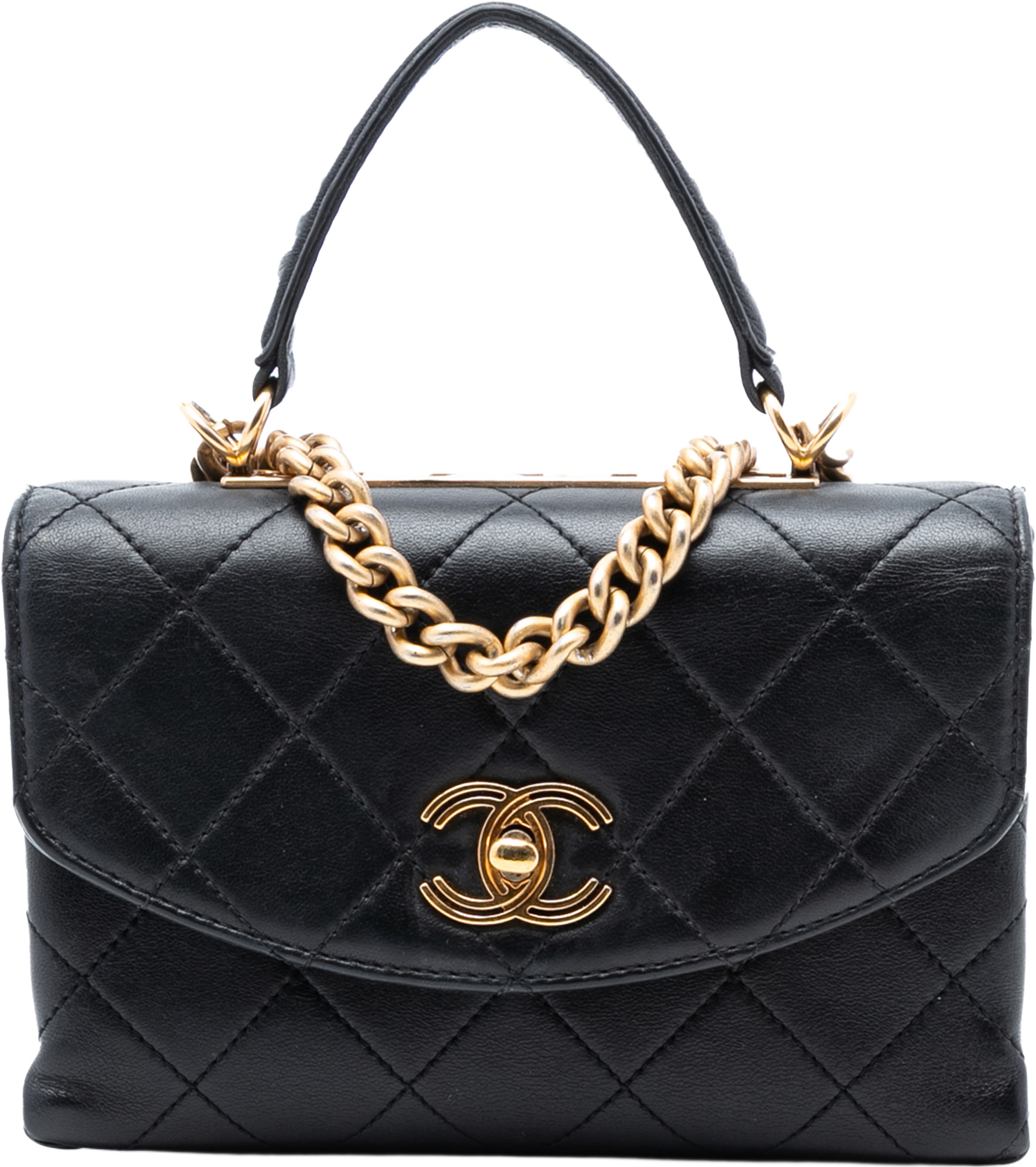 Chanel Small Quilted Lambskin Trendy Spirit Top Handle Bag, från Luxclusif, i färgen black. Klicka för att öppna bilden i stort format
