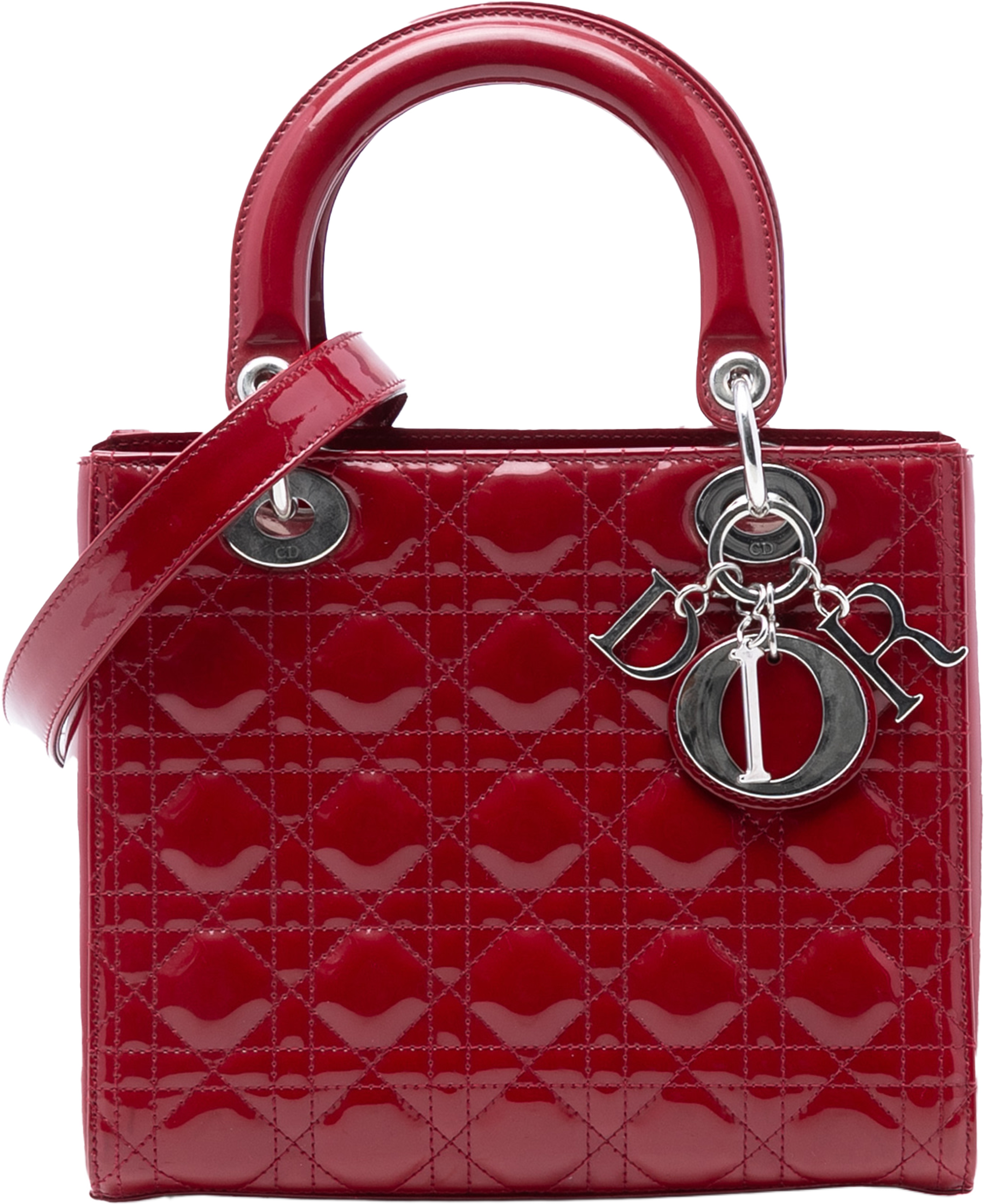 Dior Medium Patent Cannage Lady Dior, från Luxclusif, i färgen dark red. Klicka för att öppna bilden i stort format