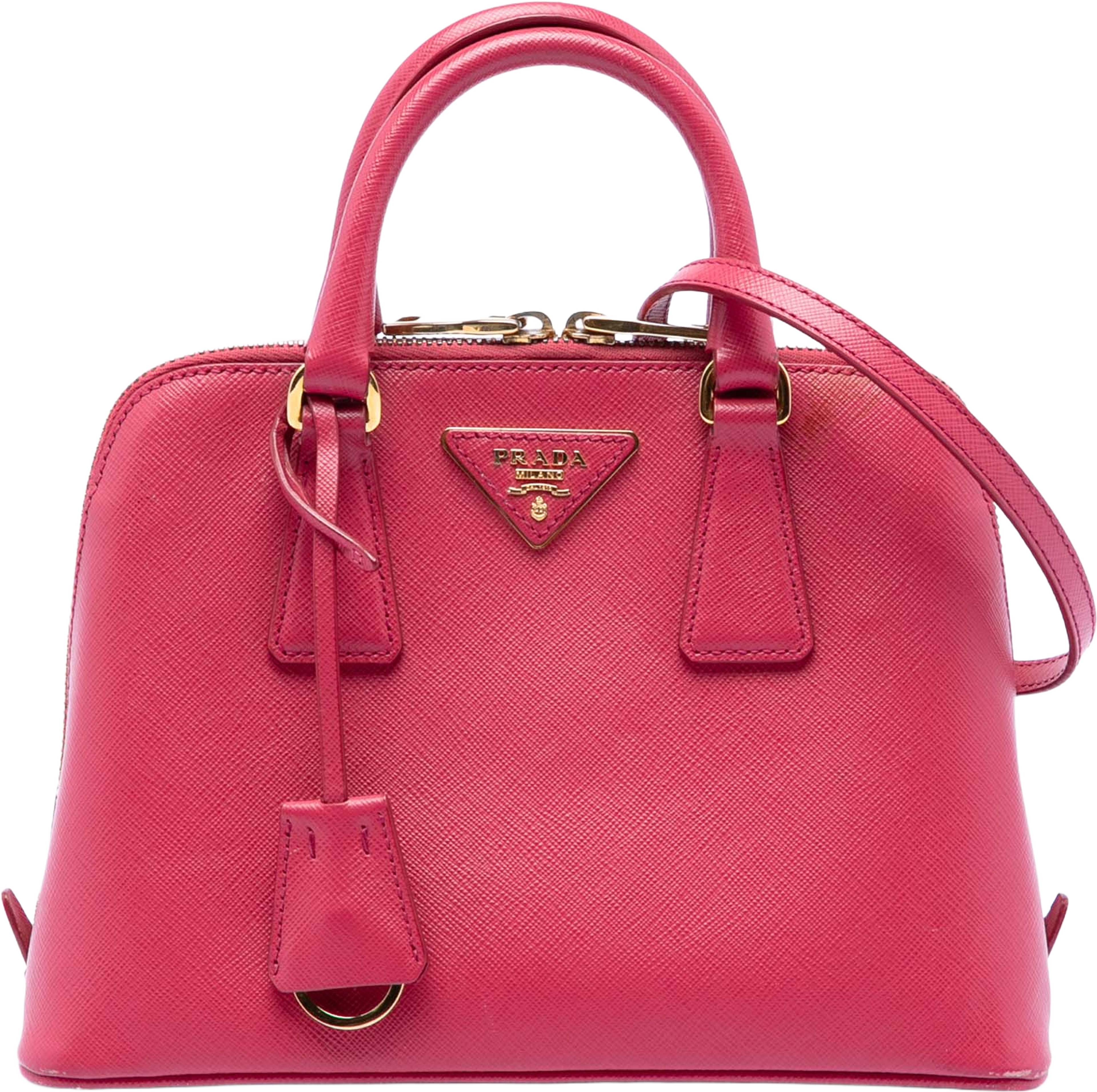 Prada Small Saffiano Lux Promenade Satchel, från Luxclusif, i färgen pink. Klicka för att öppna bilden i stort format