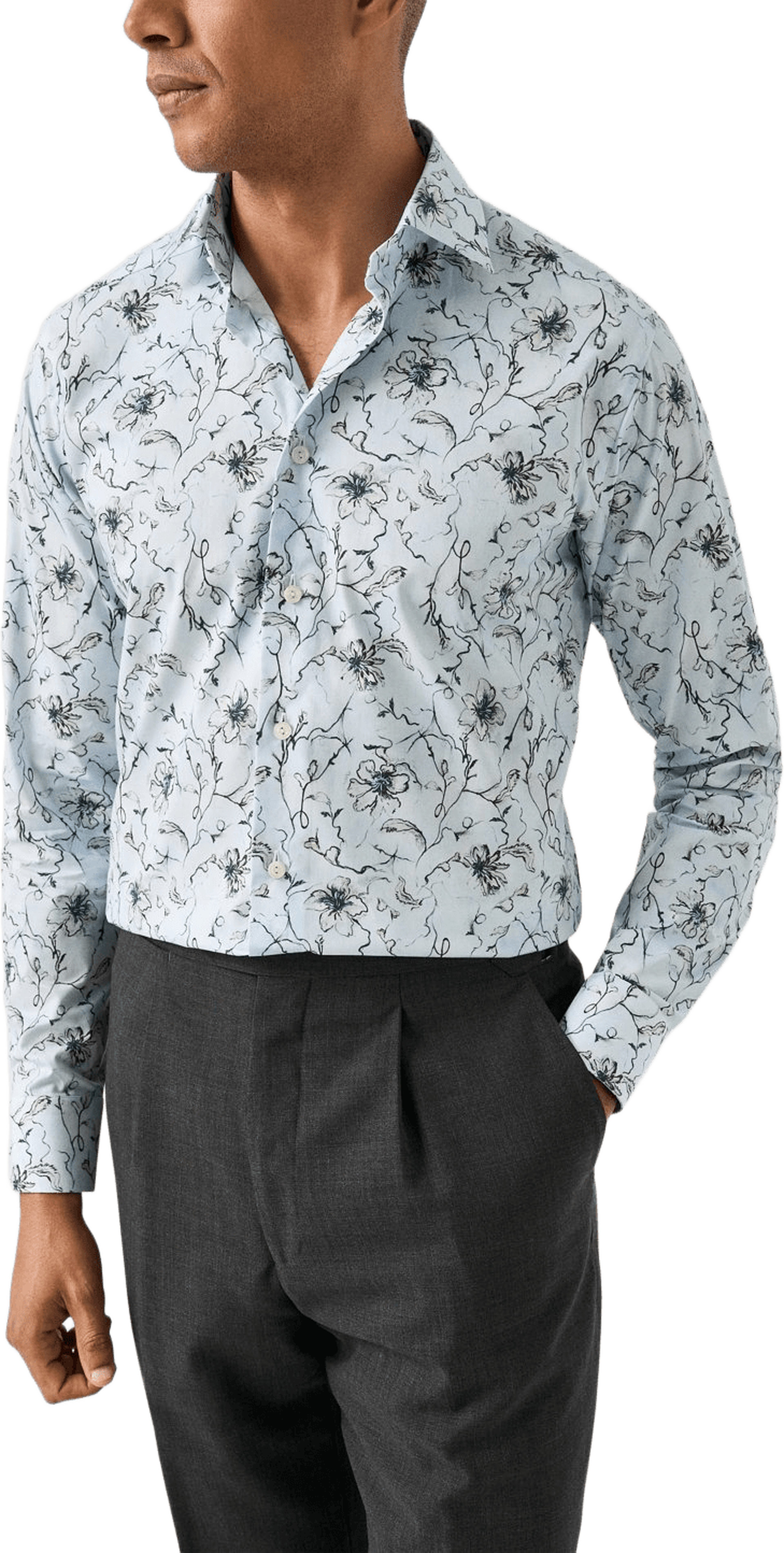 Blommig Skjorta I Signature Twill Contemporary Fit