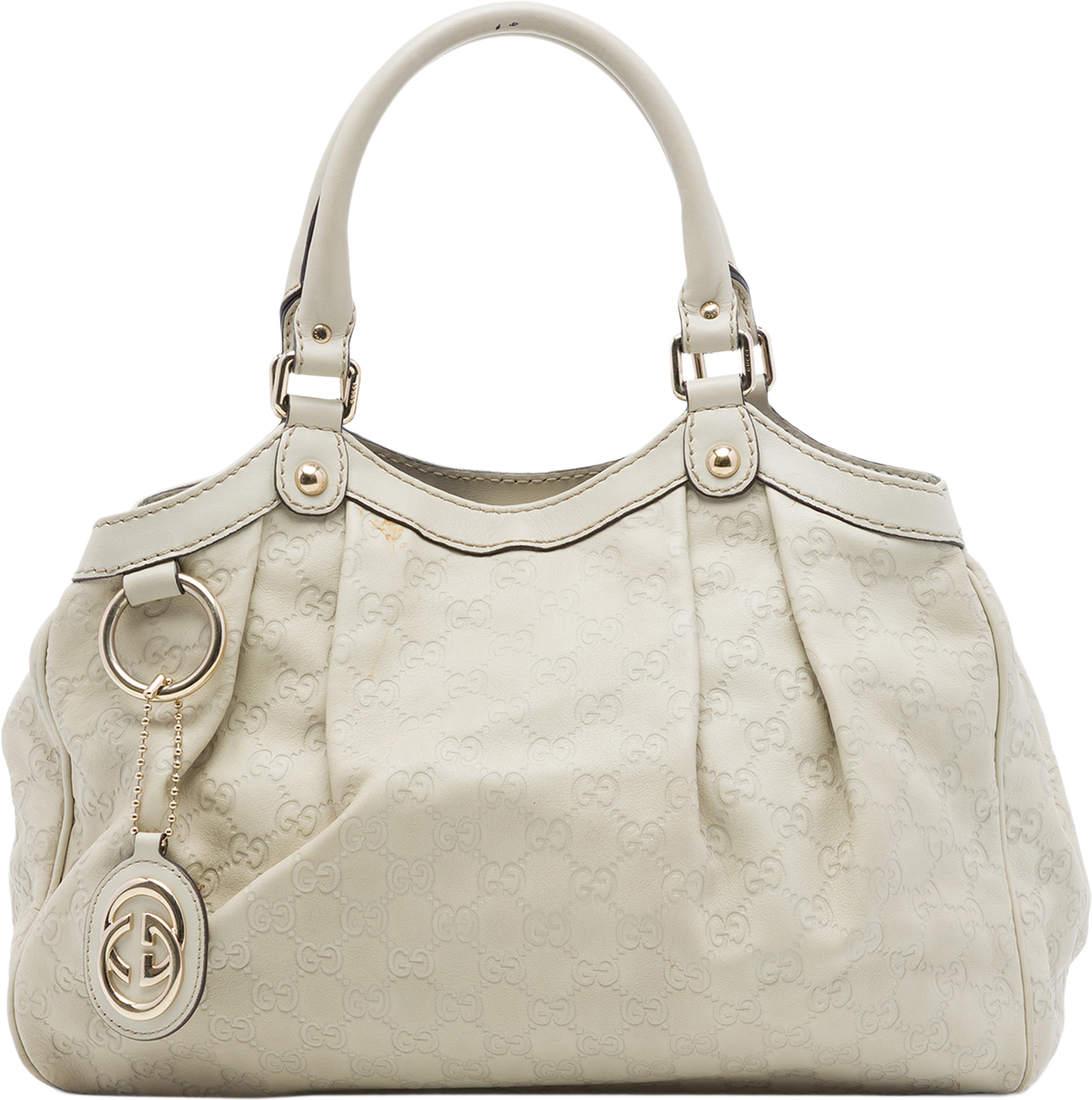 Gucci Medium Guccissima Sukey Tote, från Luxclusif, i färgen vit. Klicka för att öppna bilden i stort format