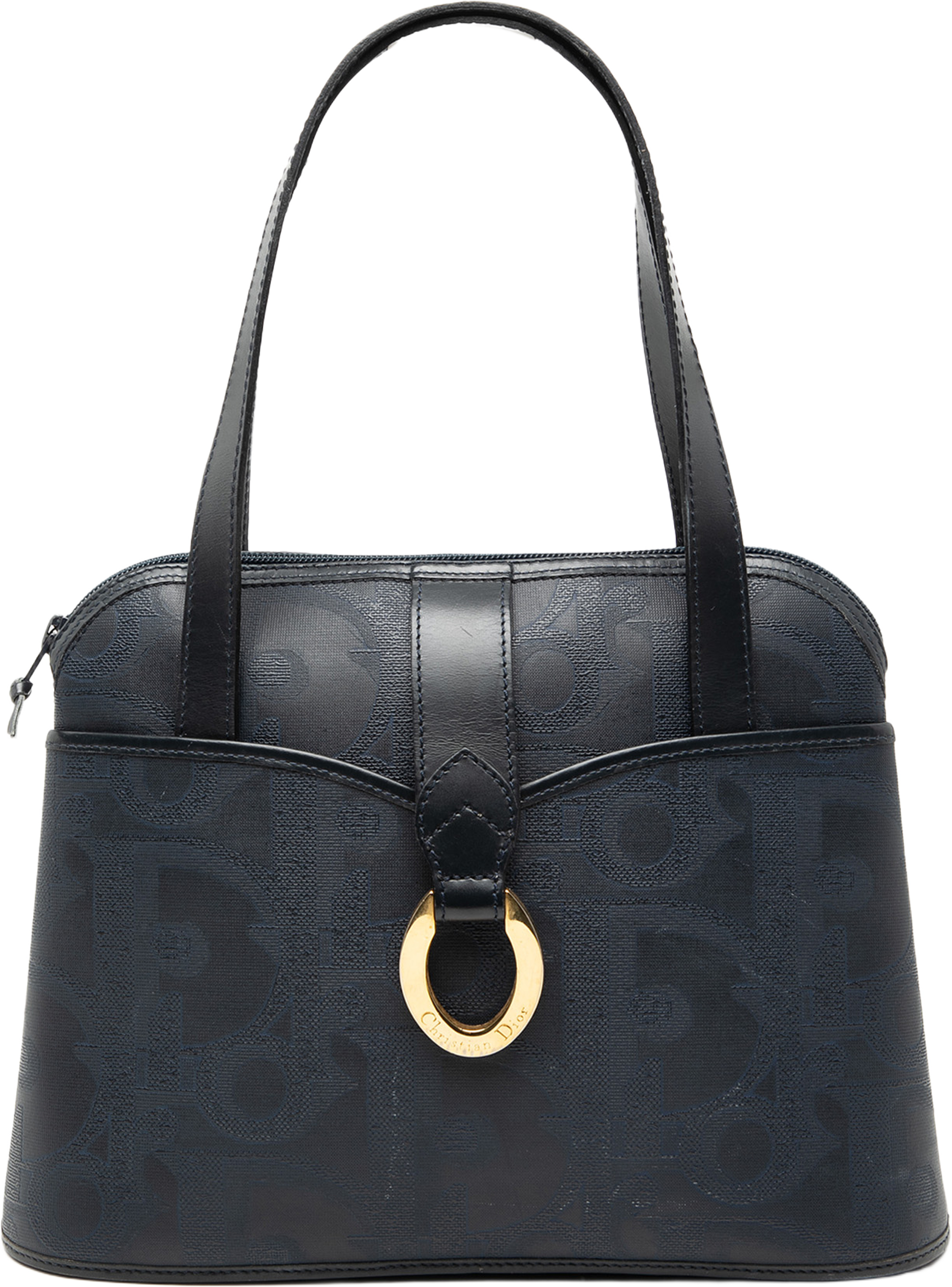 Dior Diorissimo Trotter Coated Canvas Handbag, från Luxclusif, i färgen dark blue. Klicka för att öppna bilden i stort format