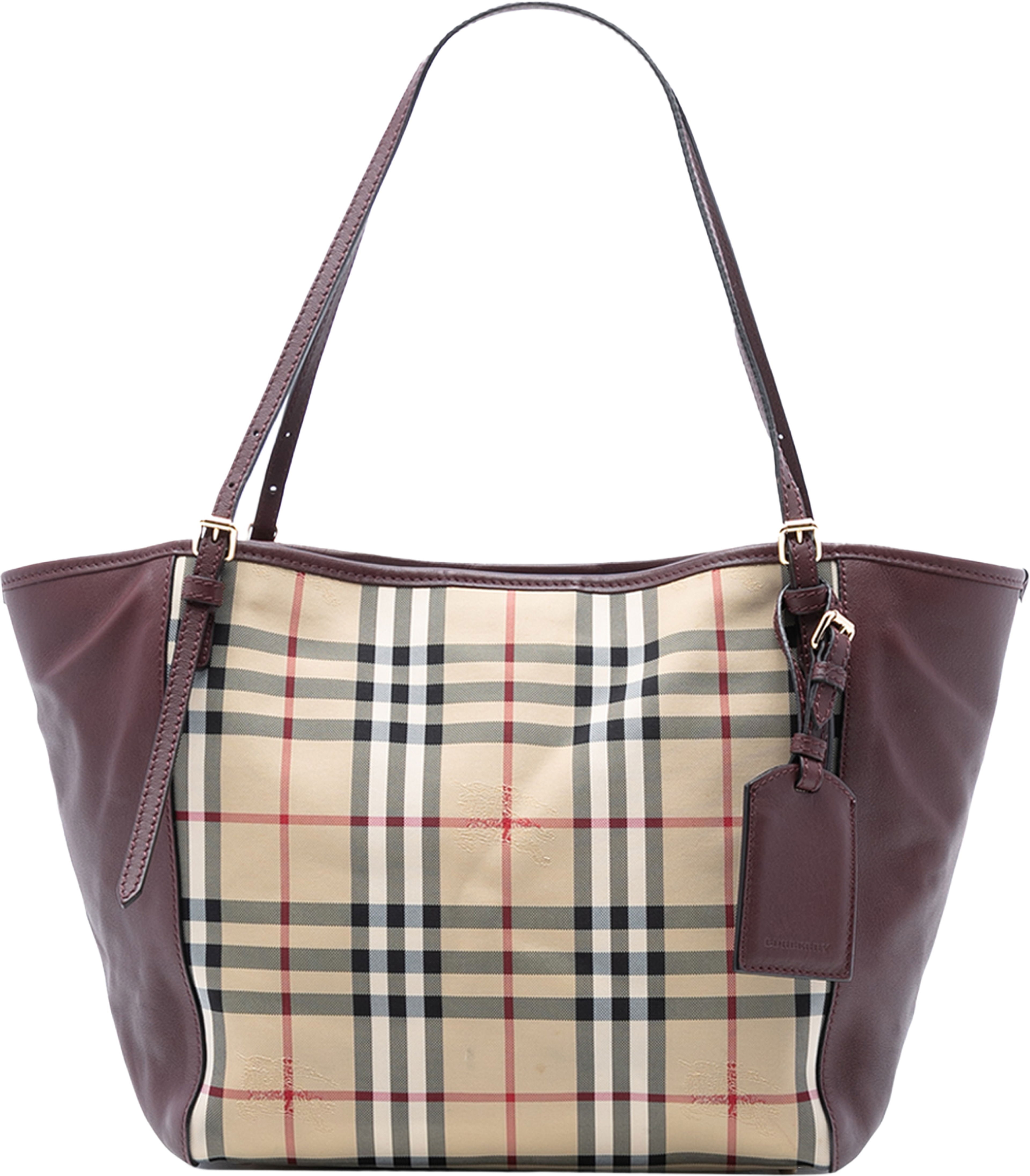 Burberry Small Haymarket Check Canvas And Leather Canterbury Tote, från Luxclusif, i färgen beige. Klicka för att öppna bilden i stort format