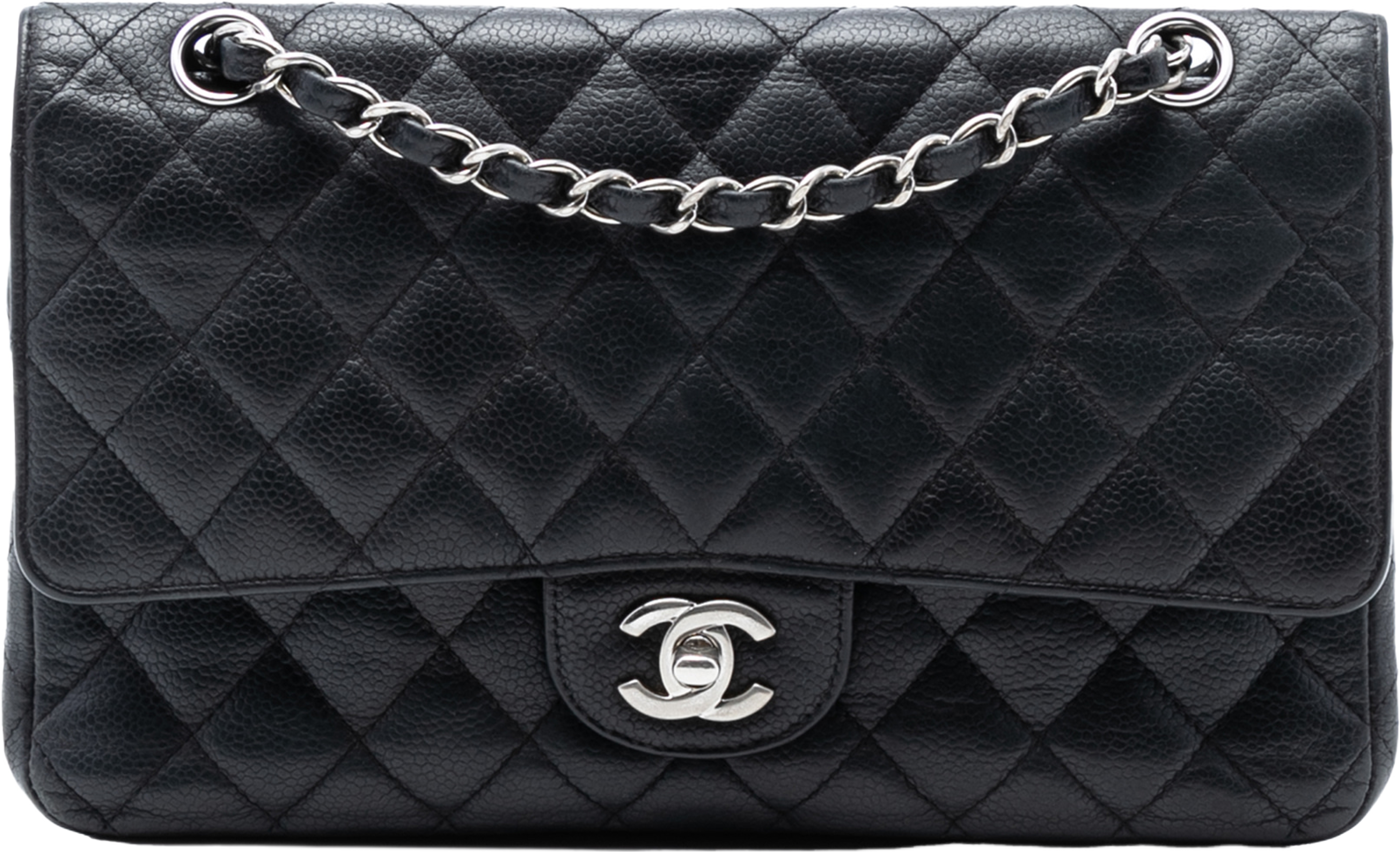Chanel Medium Classic Caviar Double Flap, från Luxclusif, i färgen black. Klicka för att öppna bilden i stort format