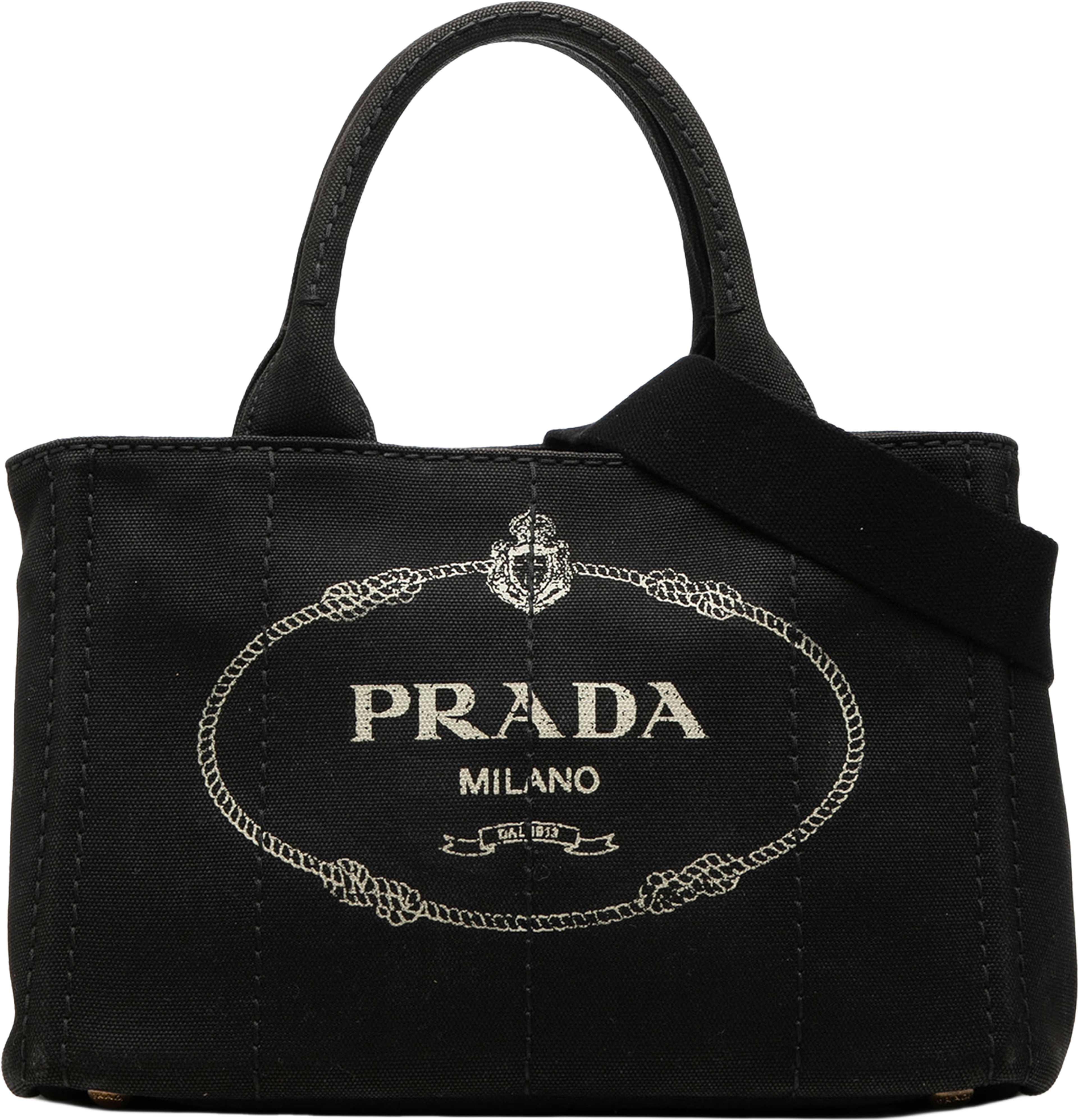 Prada Small Canvas Canapa Logo Satchel, från Luxclusif, i färgen black. Klicka för att öppna bilden i stort format