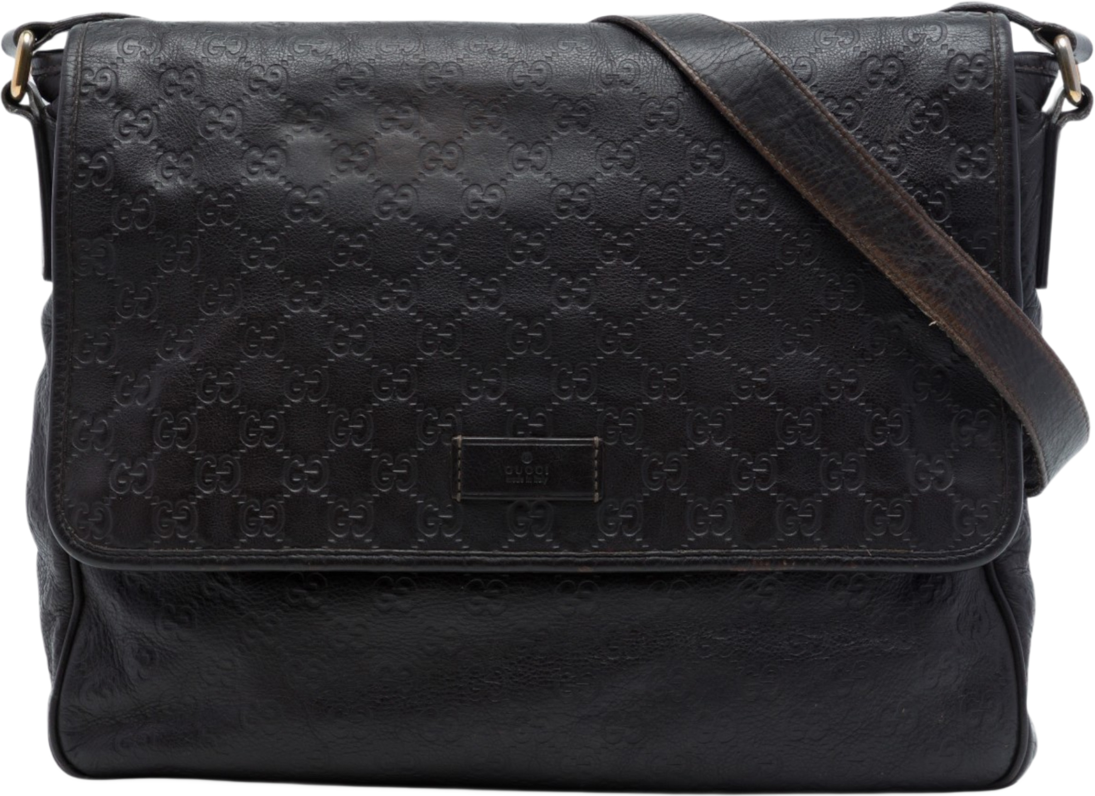 Gucci Guccissima Messenger Bag, från Luxclusif, i färgen svart. Klicka för att öppna bilden i stort format