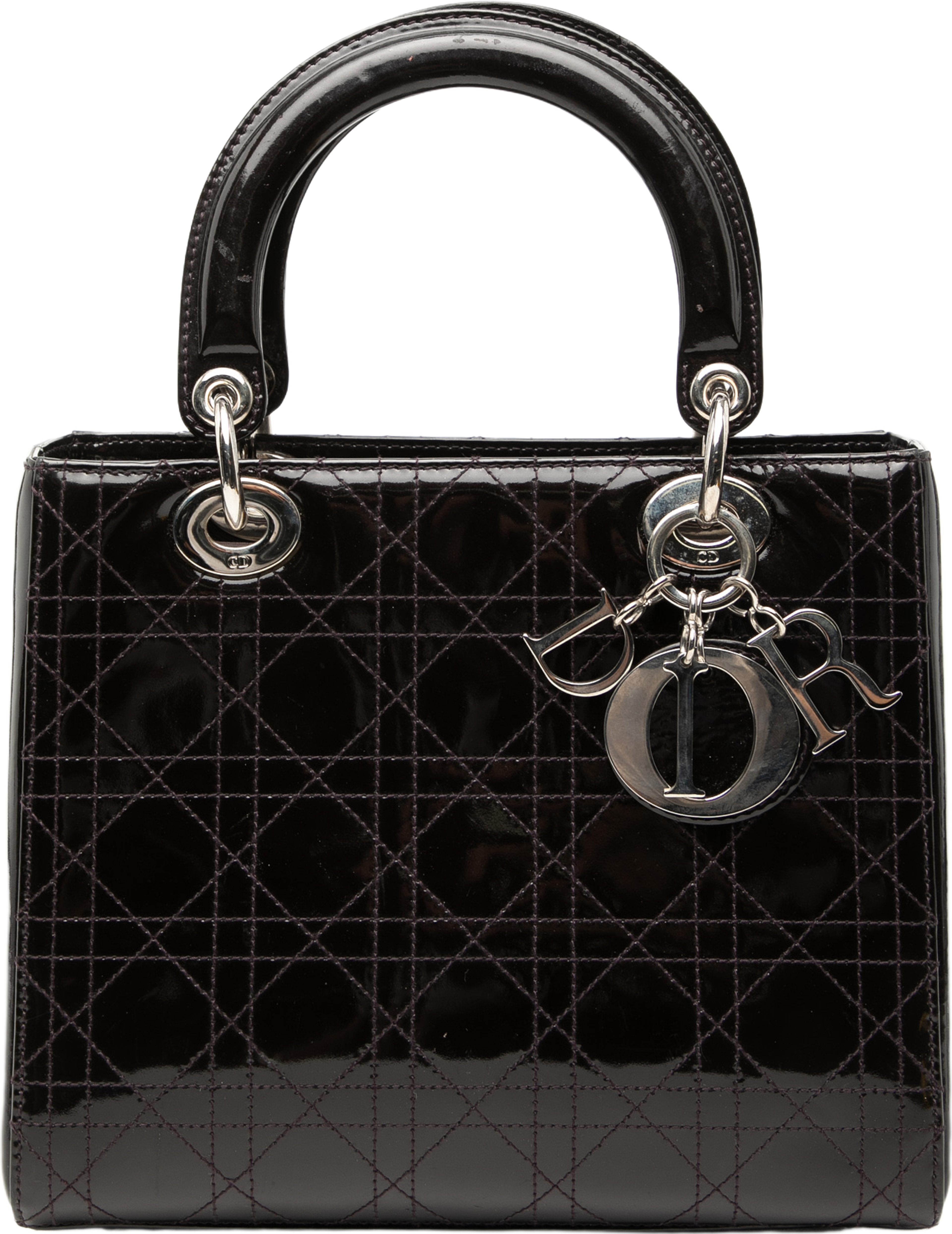 Dior Medium Patent Cannage Stitched Lady Dior, från Luxclusif, i färgen plum. Klicka för att öppna bilden i stort format