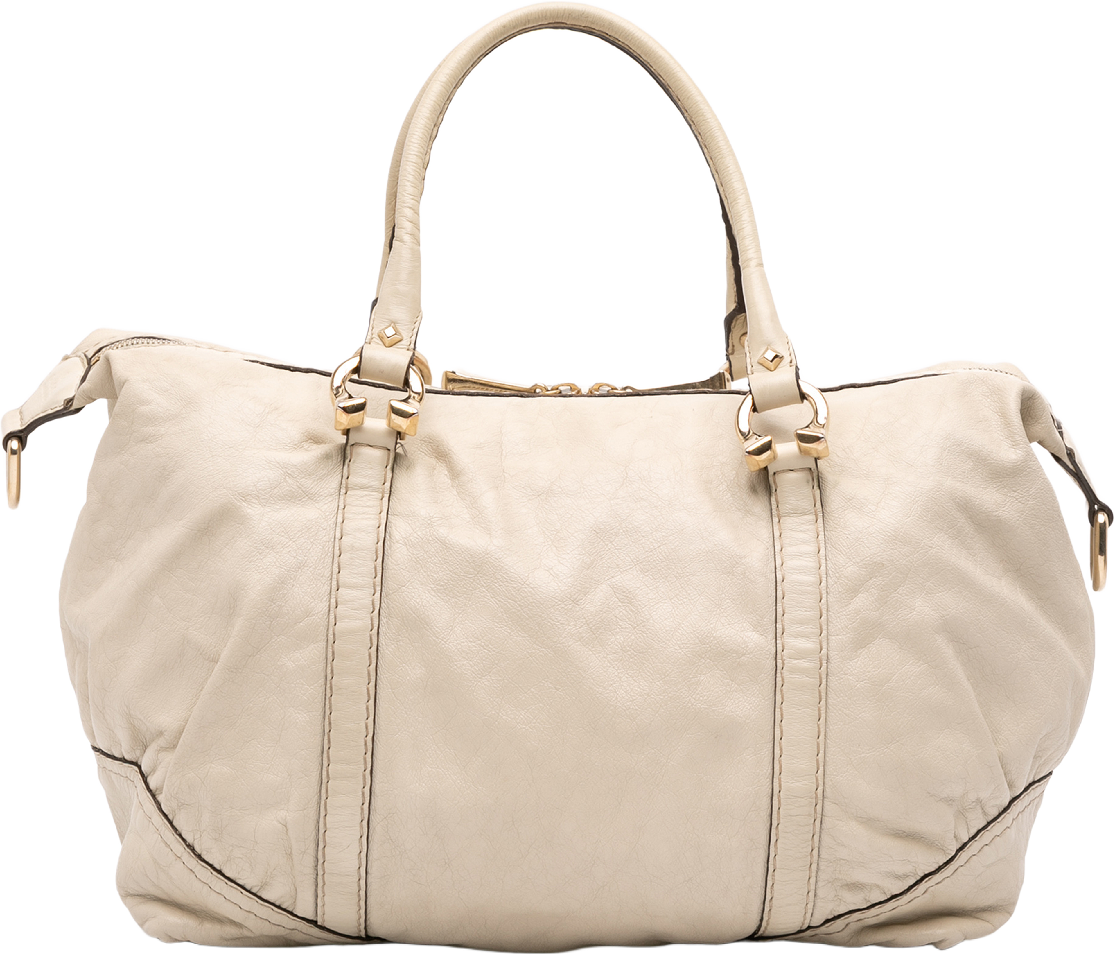 Gucci Leather Horsebit Nail Boston Bag, från Luxclusif, i färgen white. Klicka för att öppna bilden i stort format