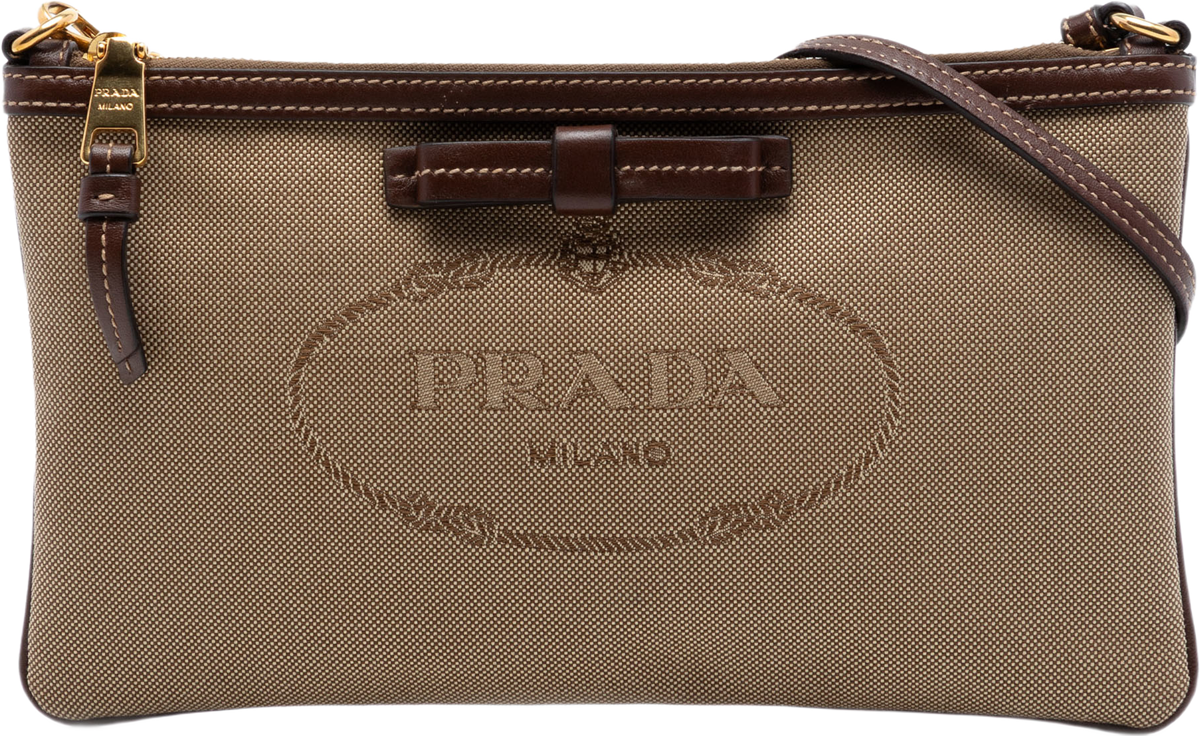 Prada Canvas Canapa Logo Bow Shoulder Bag, från Luxclusif, i färgen beige. Klicka för att öppna bilden i stort format
