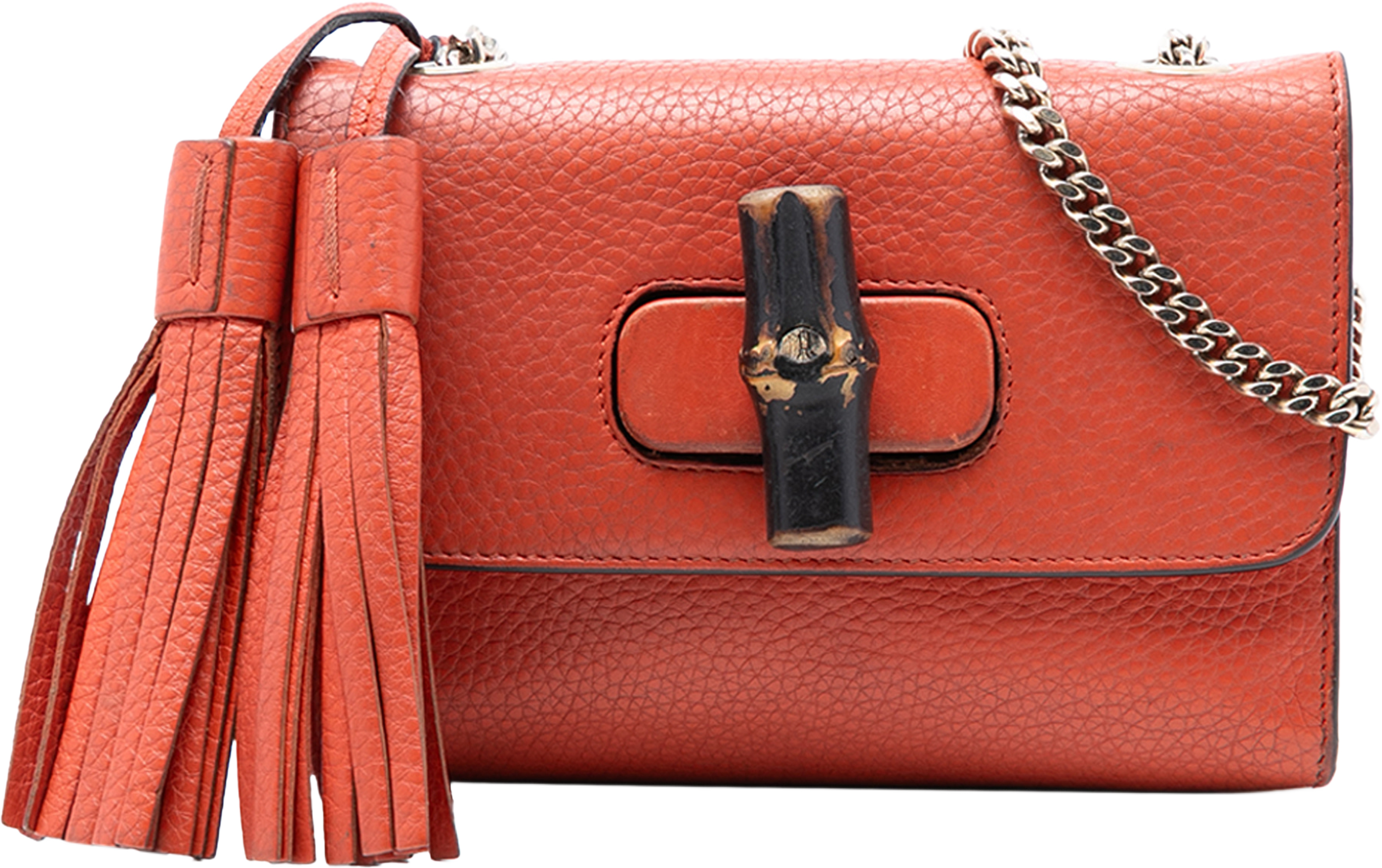 Gucci Small Leather Miss Bamboo Crossbody, från Luxclusif, i färgen dark orange. Klicka för att öppna bilden i stort format