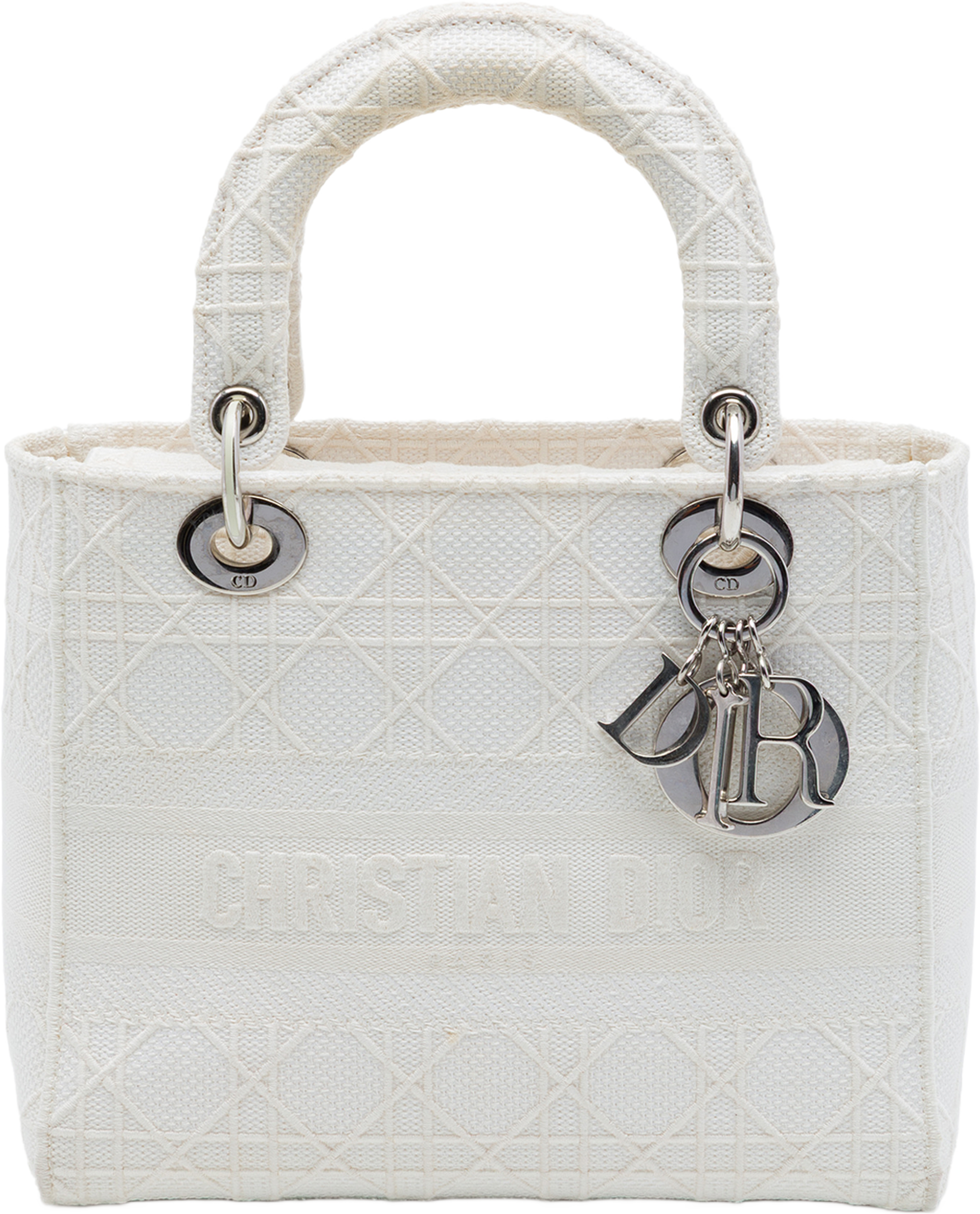 Dior Medium Embroidered Canvas Cannage Lady D Lite, från Luxclusif, i färgen vit. Klicka för att öppna bilden i stort format