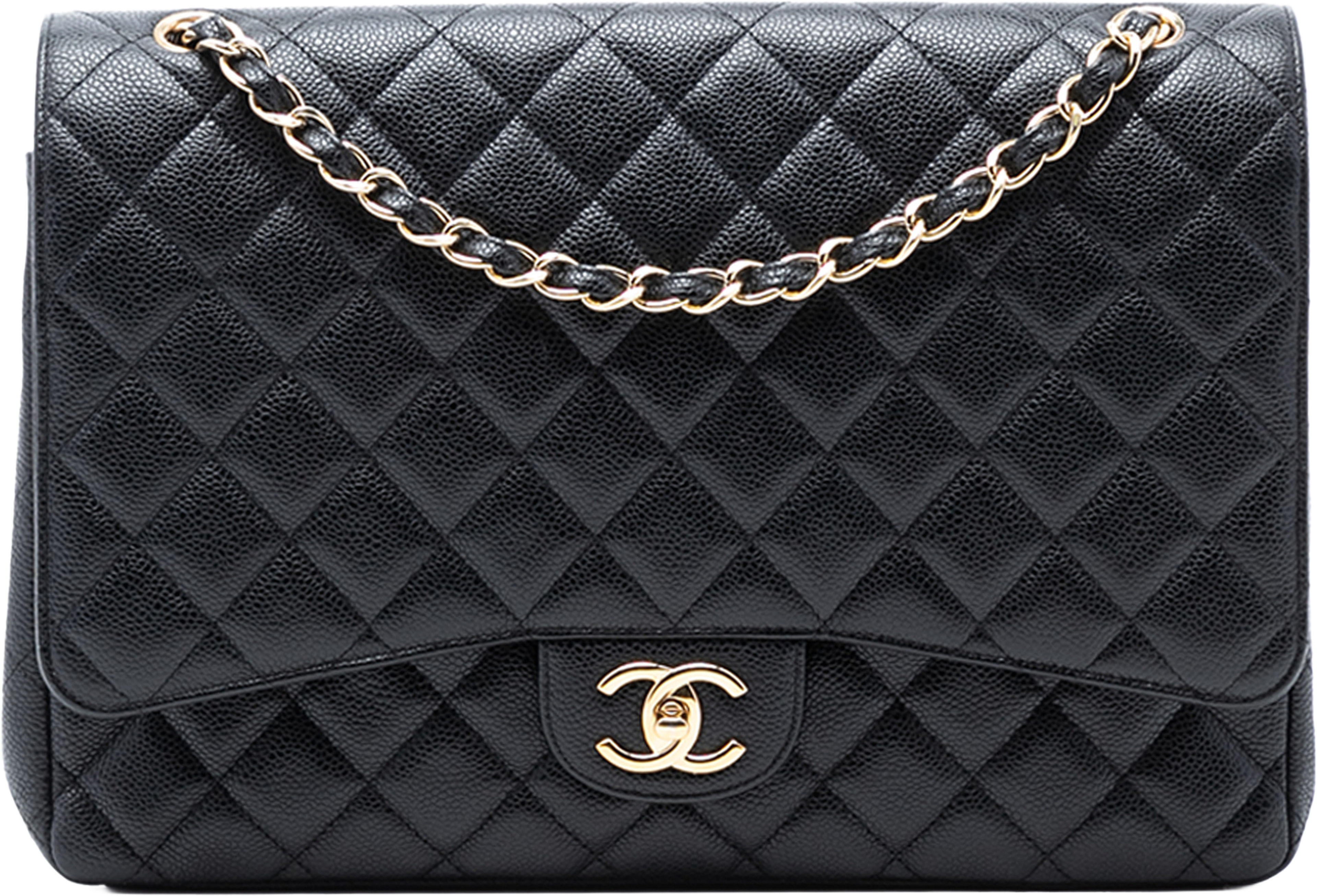 Chanel Maxi Classic Caviar Double Flap, från Luxclusif, i färgen black. Klicka för att öppna bilden i stort format