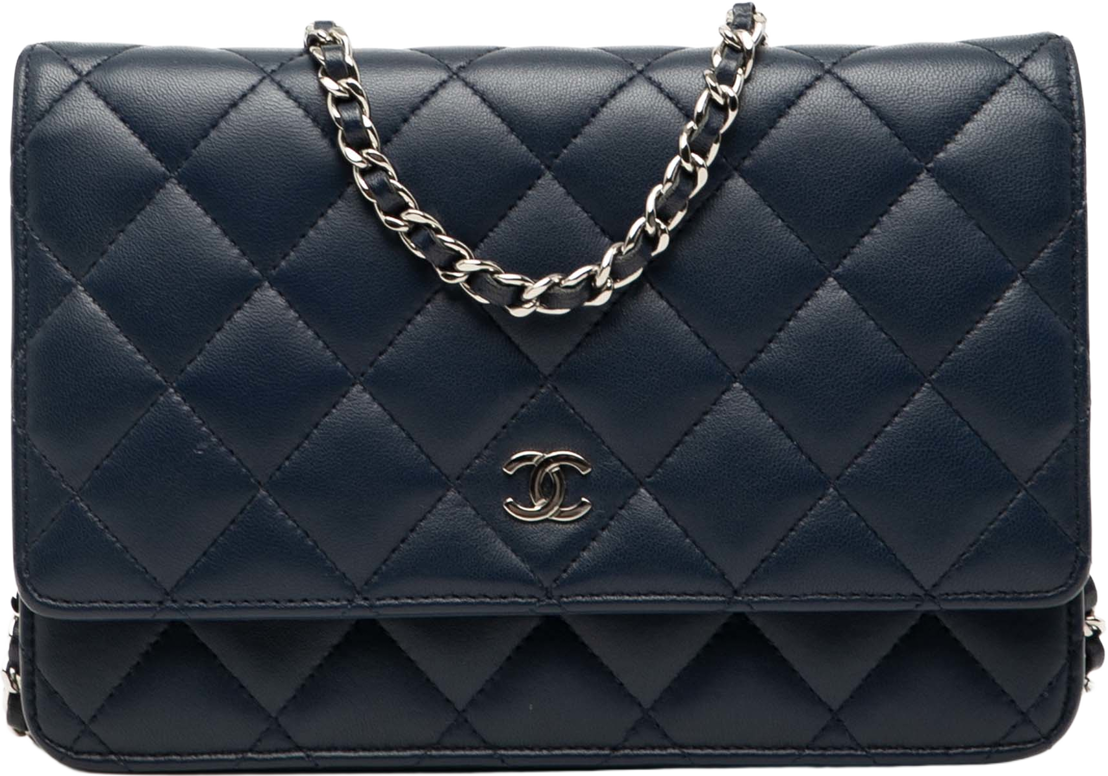 Chanel Cc Quilted Lambskin Wallet On Chain, från Luxclusif, i färgen navy. Klicka för att öppna bilden i stort format