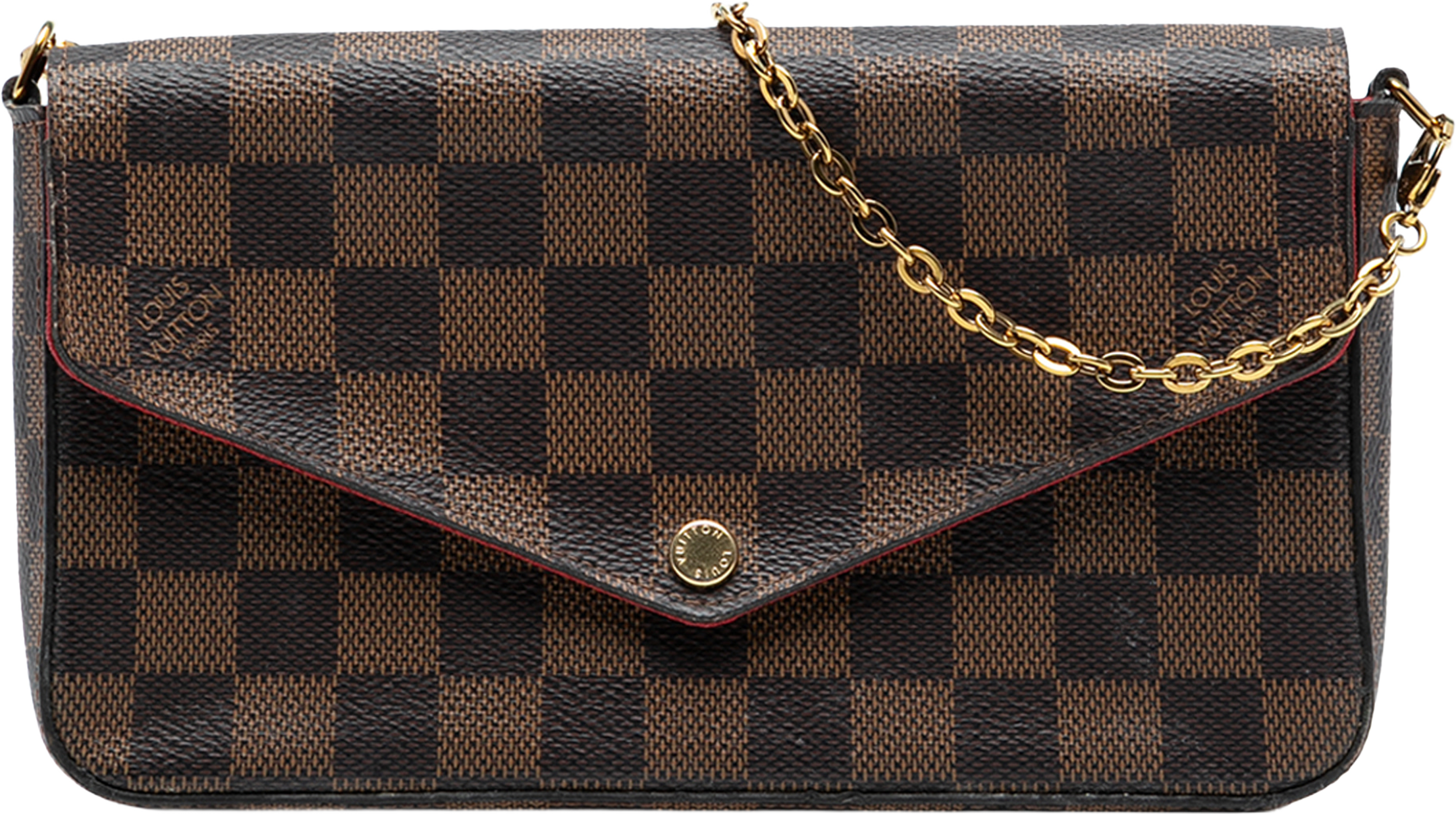 Louis Vuitton Damier Ebene Pochette Felicie, från Luxclusif, i färgen brown. Klicka för att öppna bilden i stort format