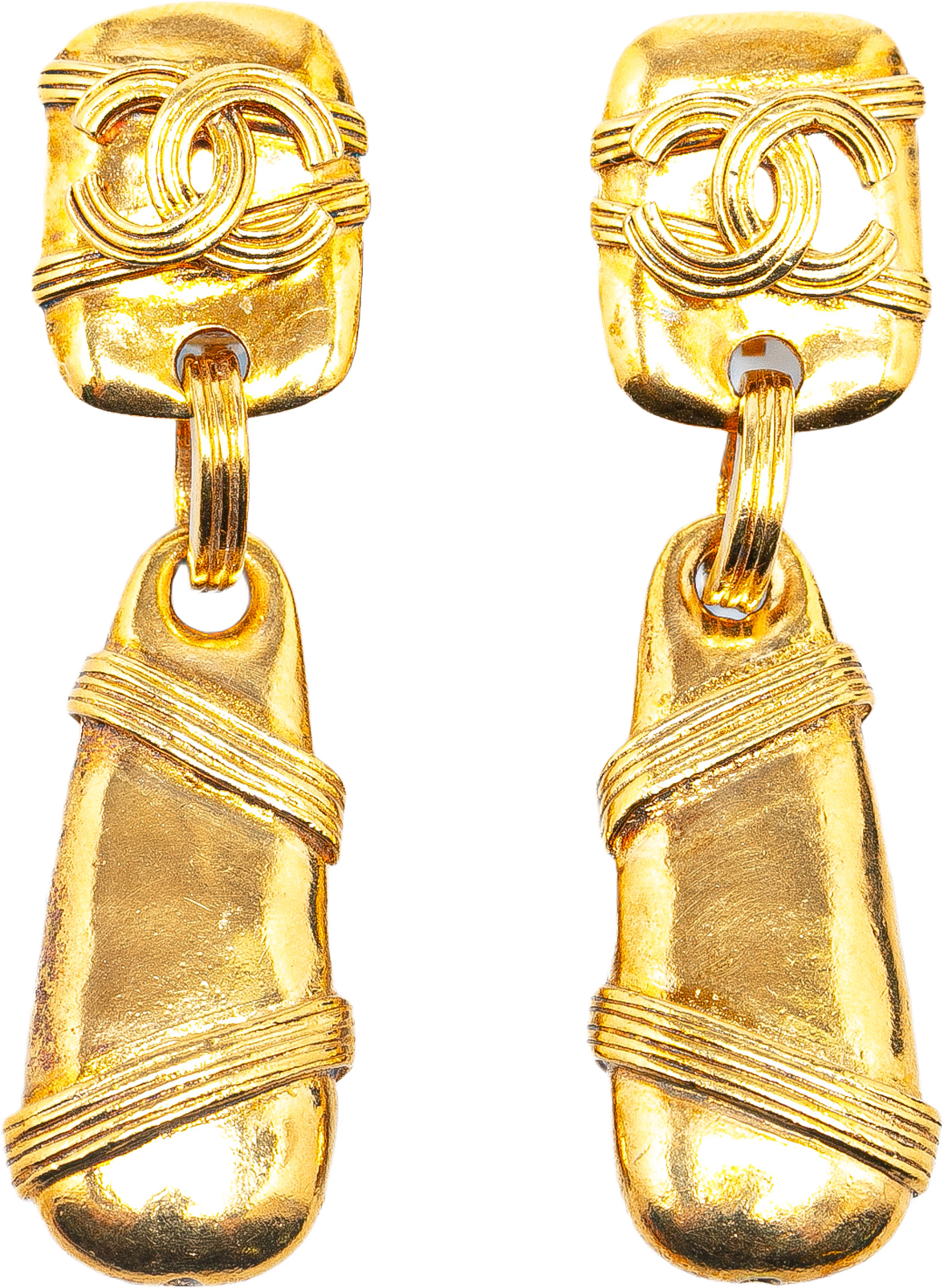 Chanel Gold Plated Cc Drop Clip On Earrings