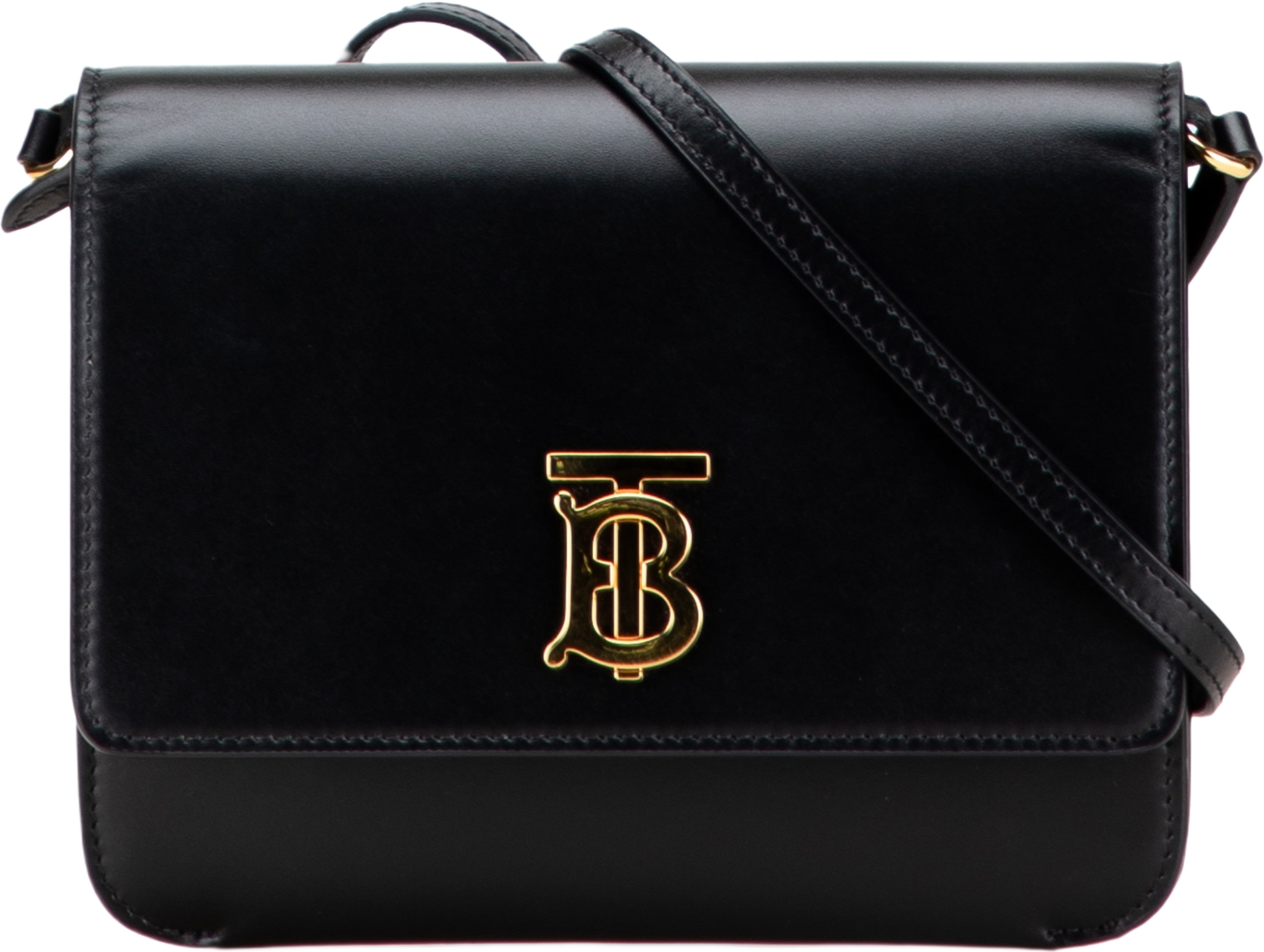 Burberry Mini Leather Tb Monogram Flat Crossbody, från Luxclusif, i färgen black. Klicka för att öppna bilden i stort format