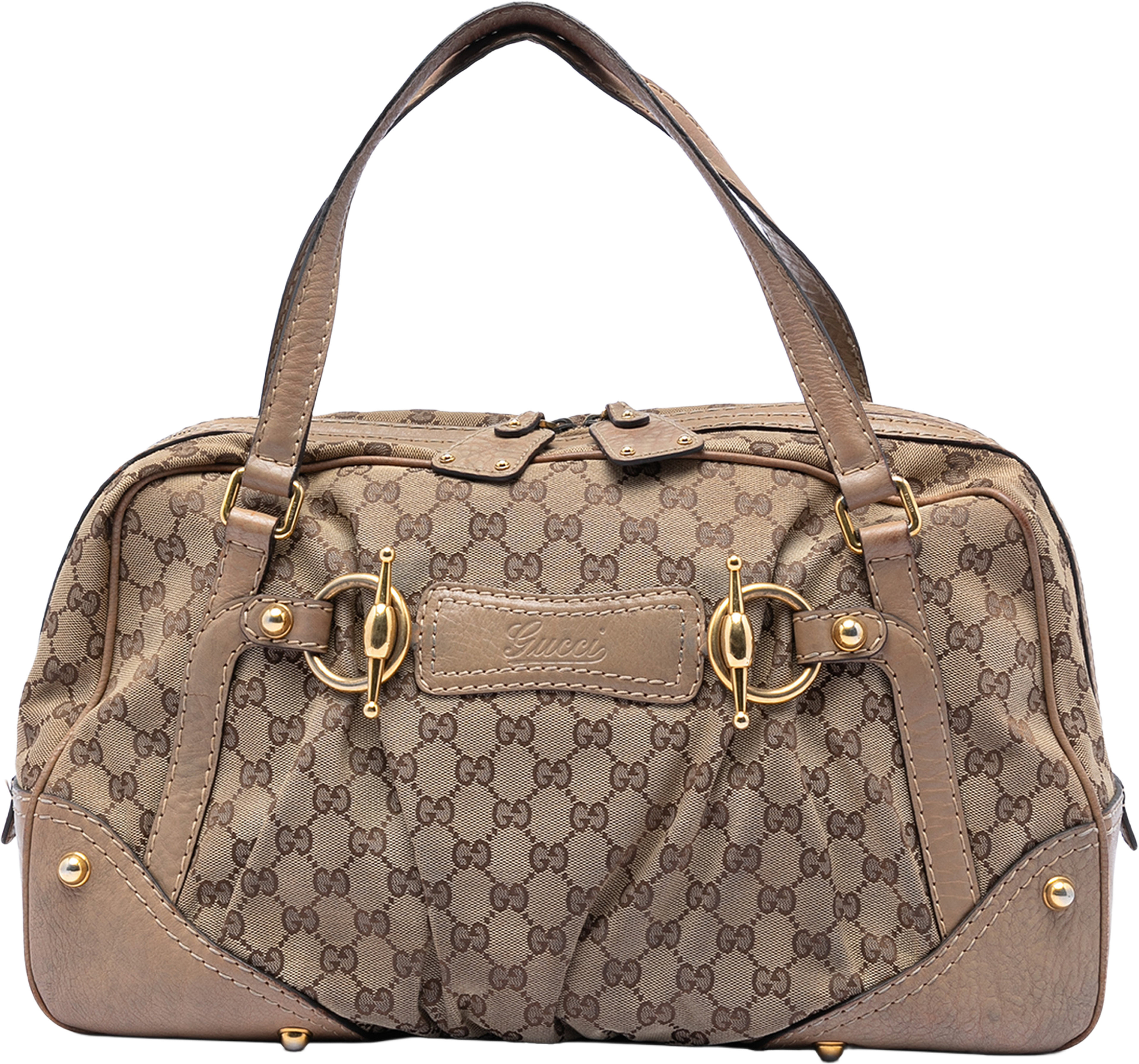 Gucci Gg Canvas Jockey Boston Bag, från Luxclusif, i färgen beige. Klicka för att öppna bilden i stort format