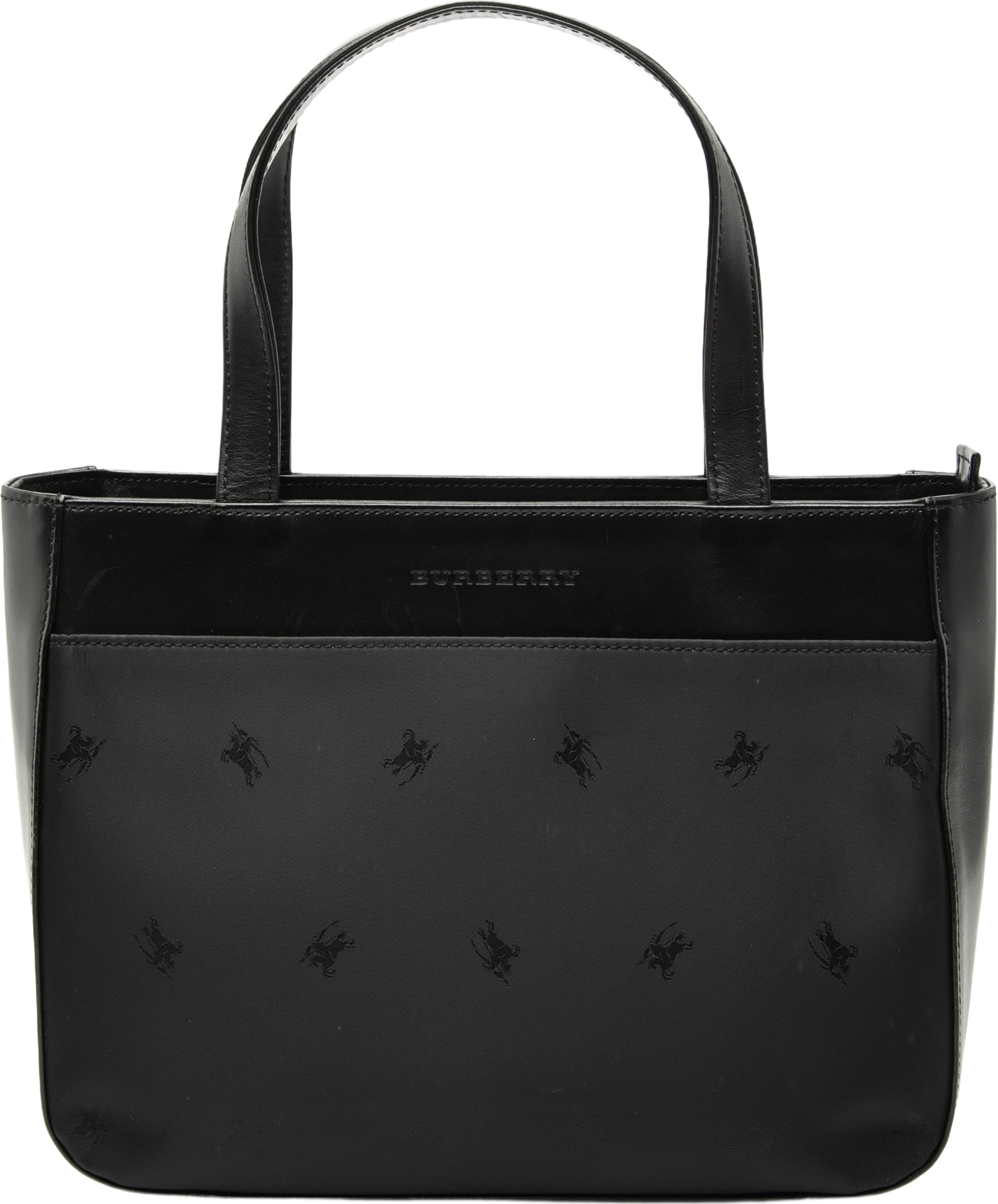 Burberry Leather Trimmed Nylon Handbag, från Luxclusif, i färgen black. Klicka för att öppna bilden i stort format