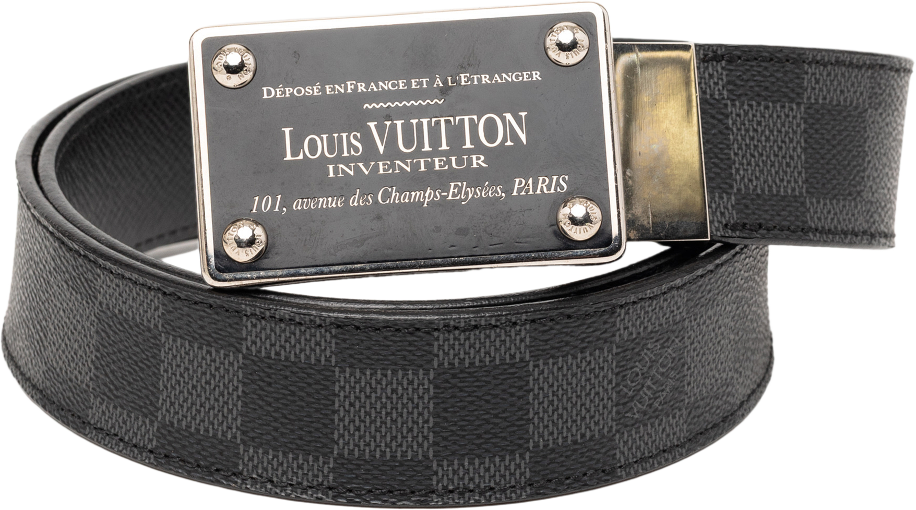 Louis Vuitton Damier Graphite Ceinture Inventeur Belt, från Luxclusif, i färgen black. Klicka för att öppna bilden i stort format