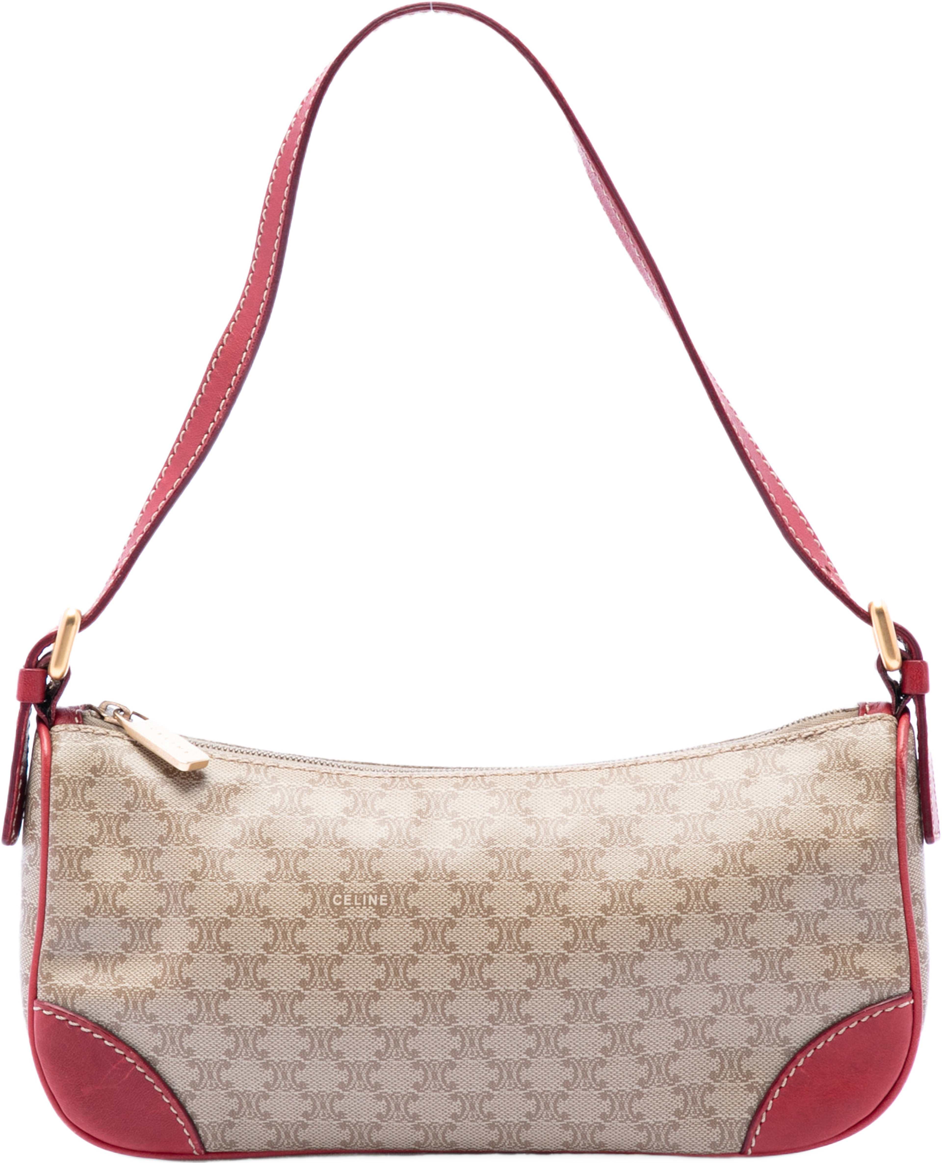 Celine Macadam Coated Canvas Shoulder Bag, från Luxclusif, i färgen röd. Klicka för att öppna bilden i stort format