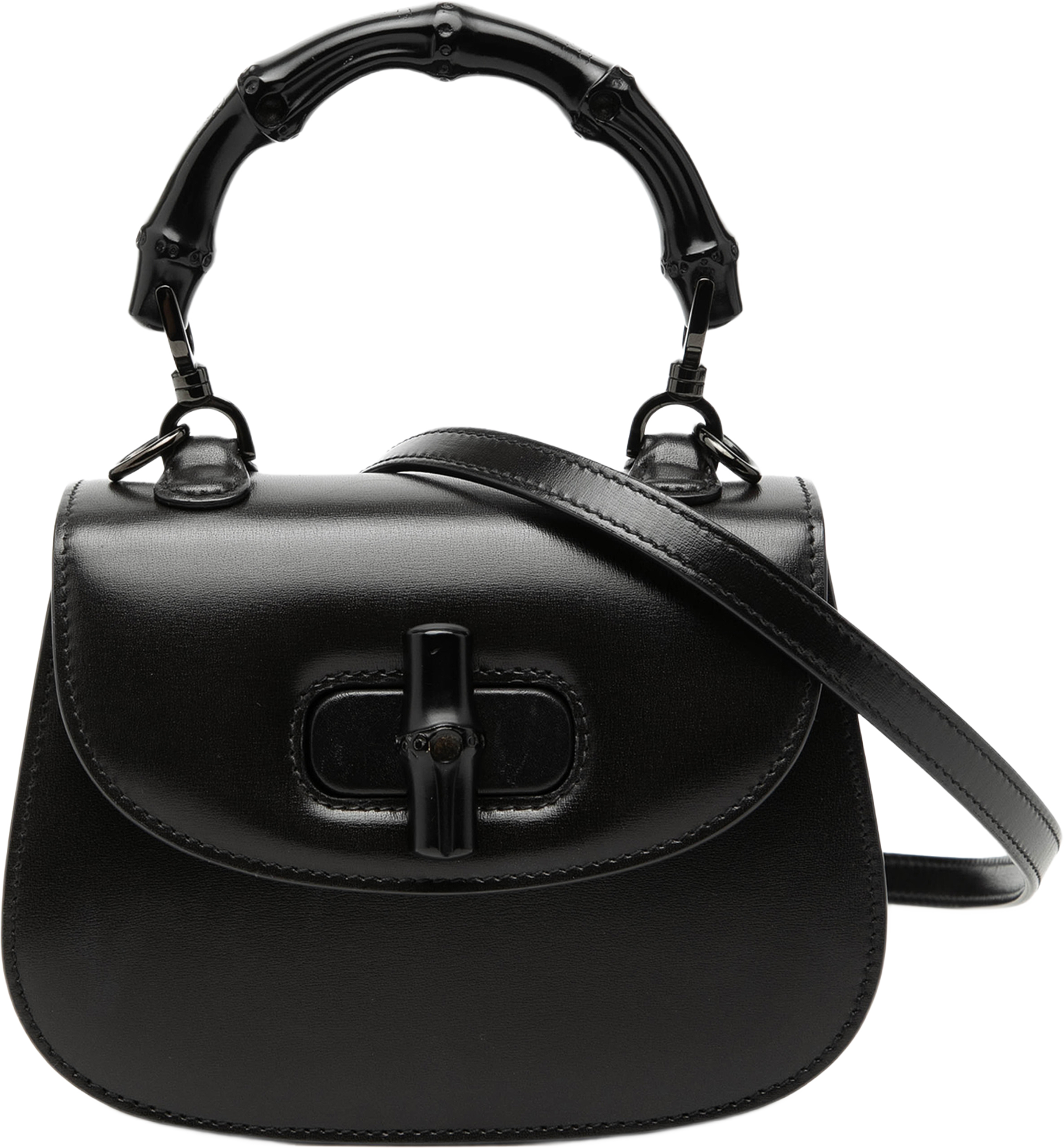 Gucci Mini Calfskin 1947 Bamboo Top Handle Bag, från Luxclusif, i färgen svart. Klicka för att öppna bilden i stort format
