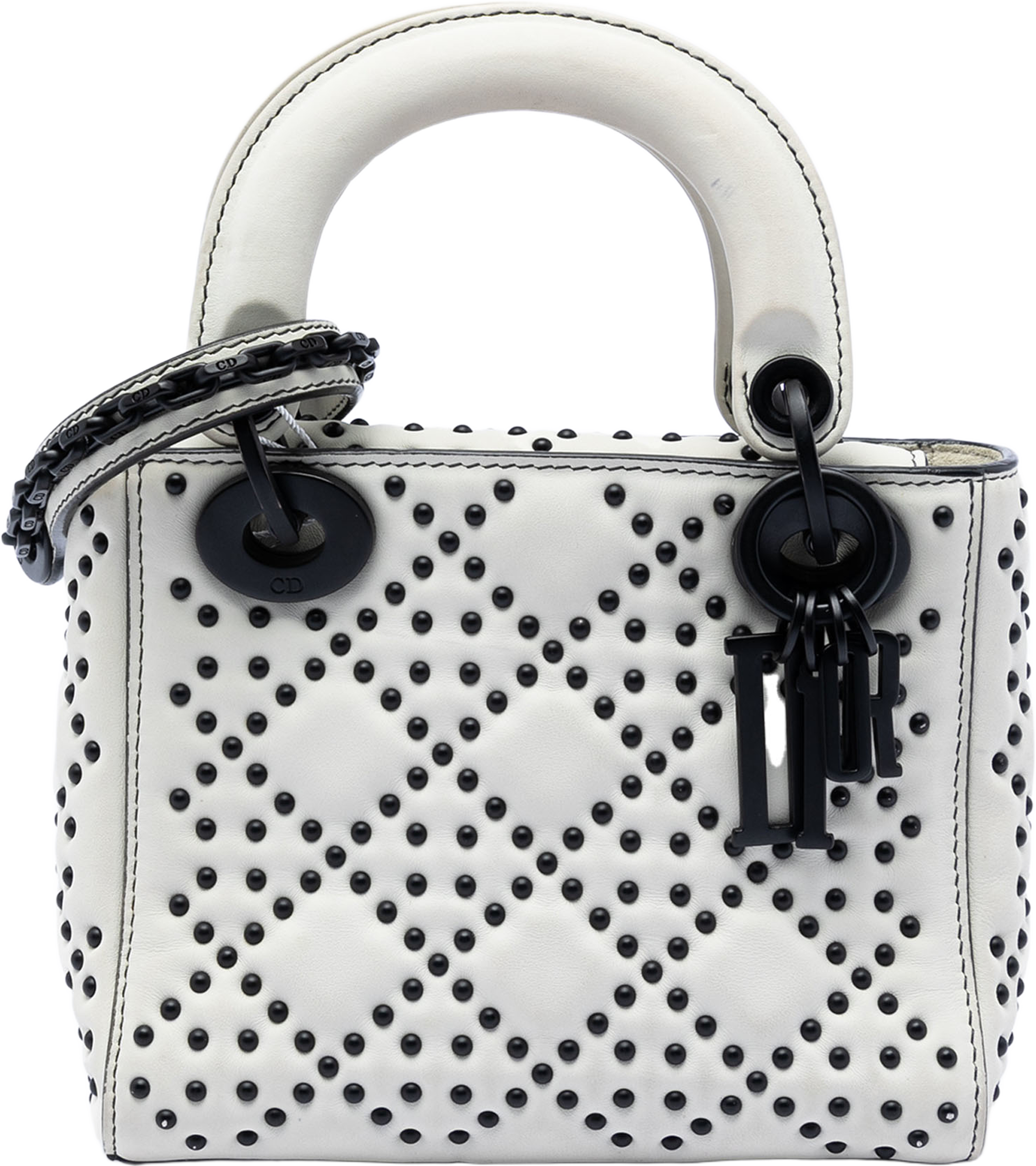 Dior Mini Ultra Matte Calfskin Cannage Studded Supple Lady Dior, från Luxclusif, i färgen white. Klicka för att öppna bilden i stort format