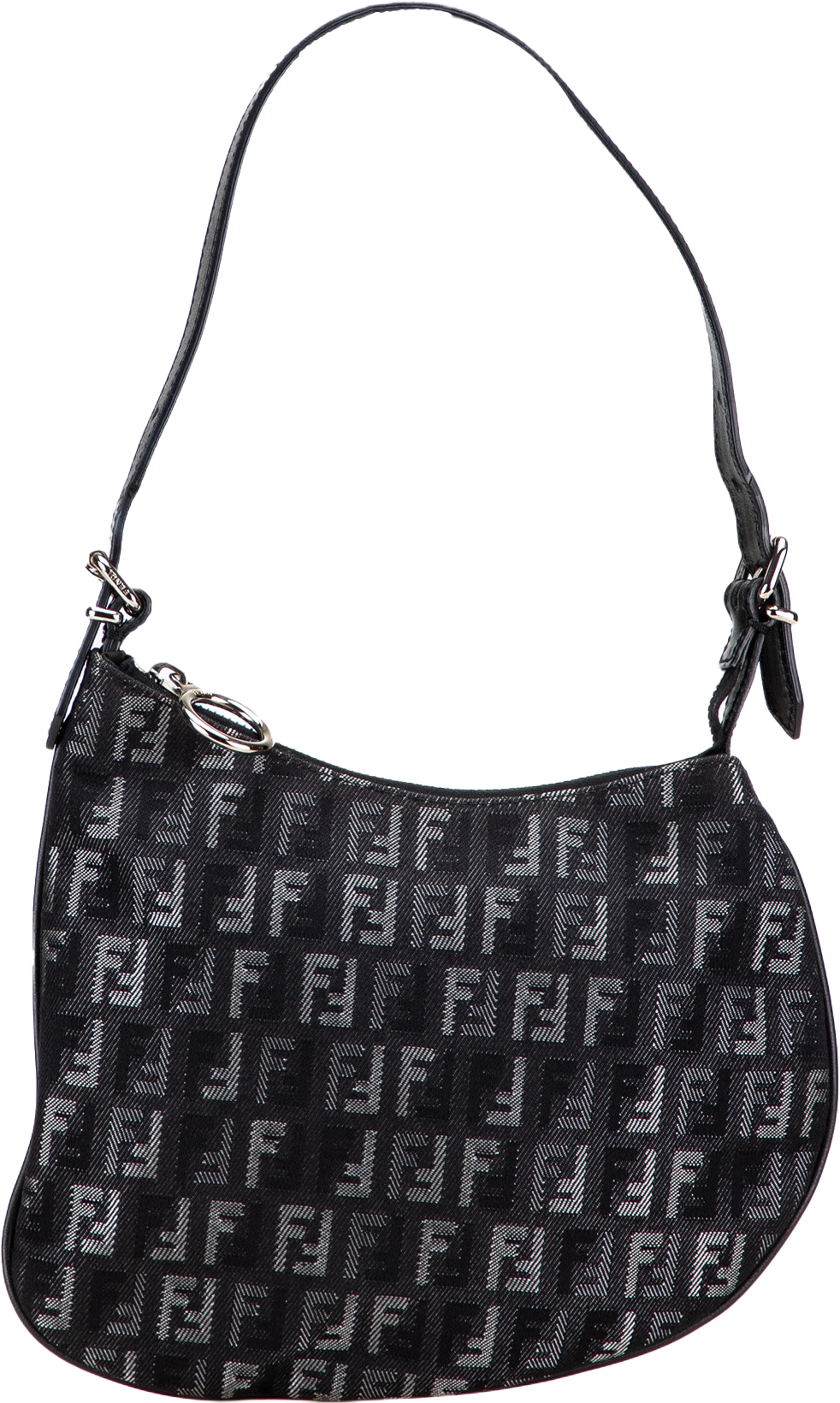 Fendi Zucchino Denim Oyster Shoulder Bag, från Luxclusif, i färgen black. Klicka för att öppna bilden i stort format