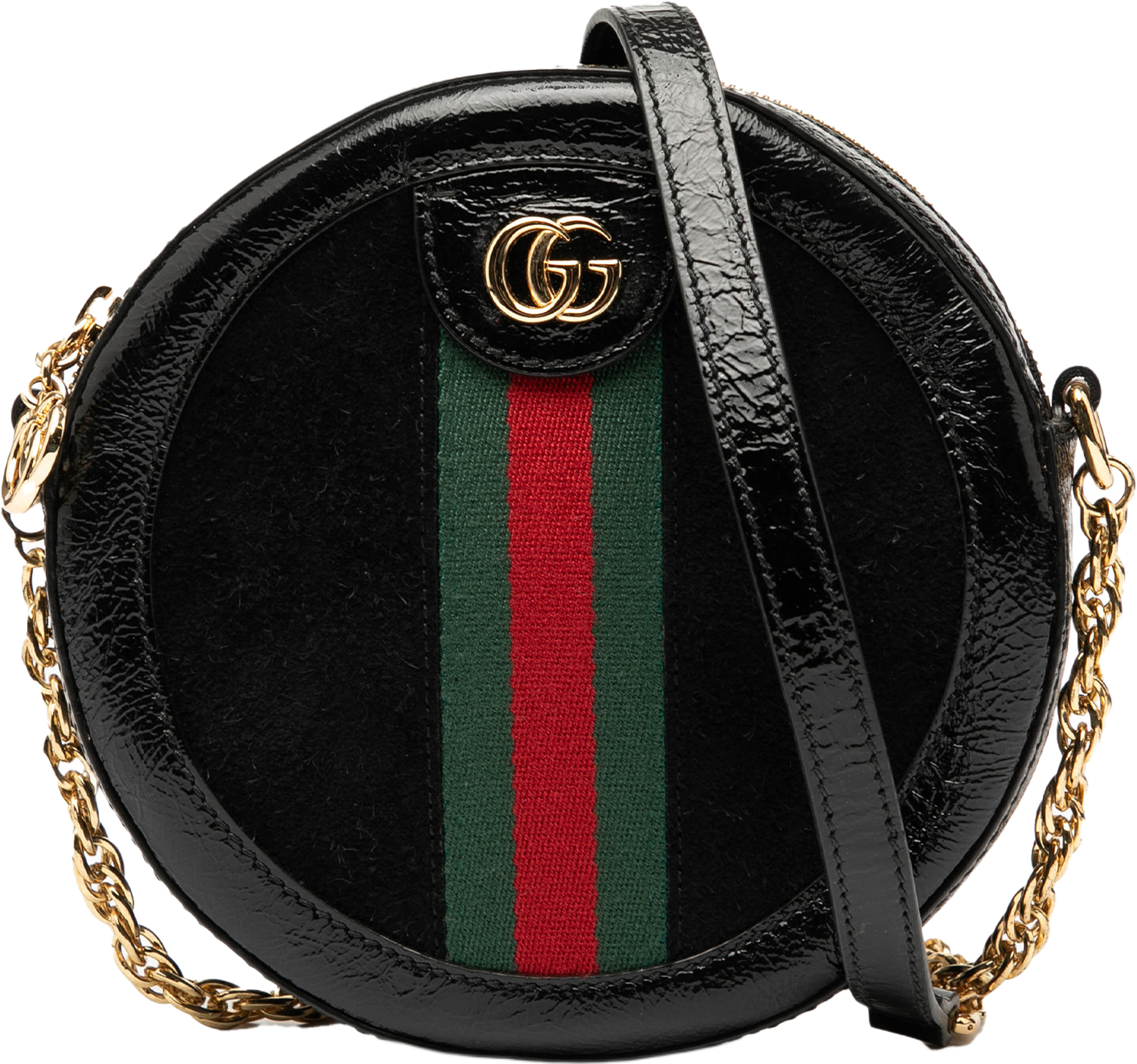 Gucci Mini Suede Ophidia Round Crossbody, från Luxclusif, i färgen black. Klicka för att öppna bilden i stort format